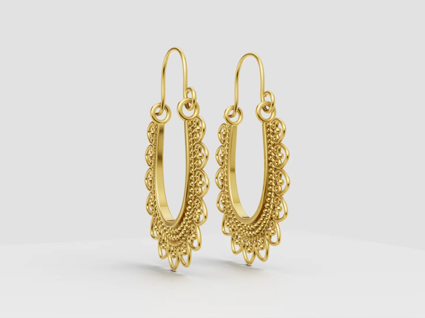 Ornamental Lace Filigree Hoop Earrings 3D Model — view 5