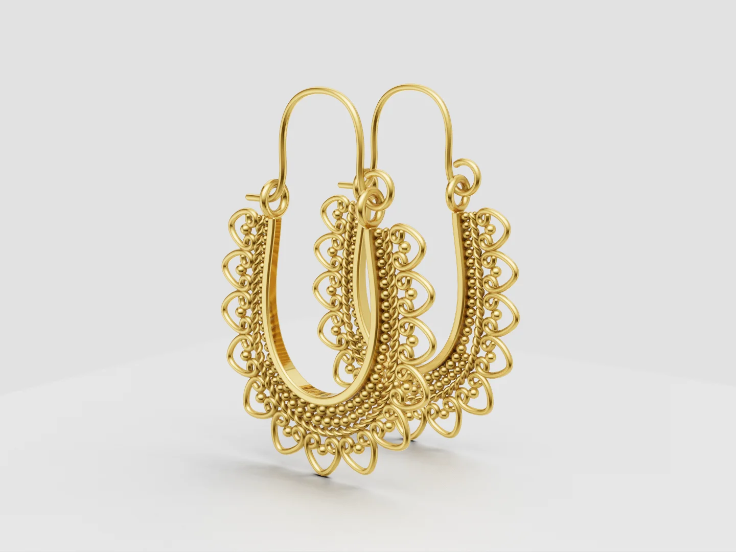 Ornamental Lace Filigree Hoop Earrings 3D Model