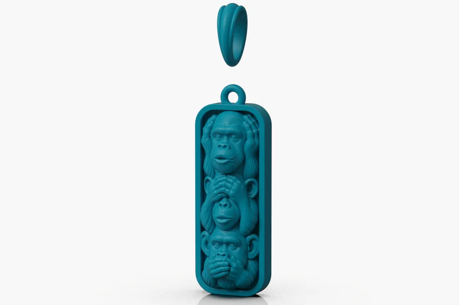 Three Wise Monkeys Rectangular Plaque Pendant — view 7