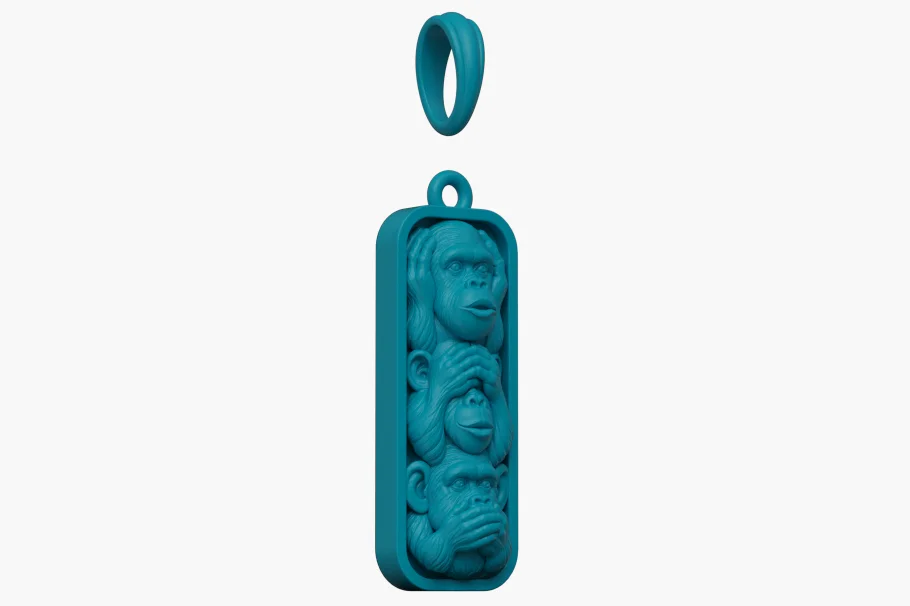 Three Wise Monkeys Rectangular Plaque Pendant — view 6