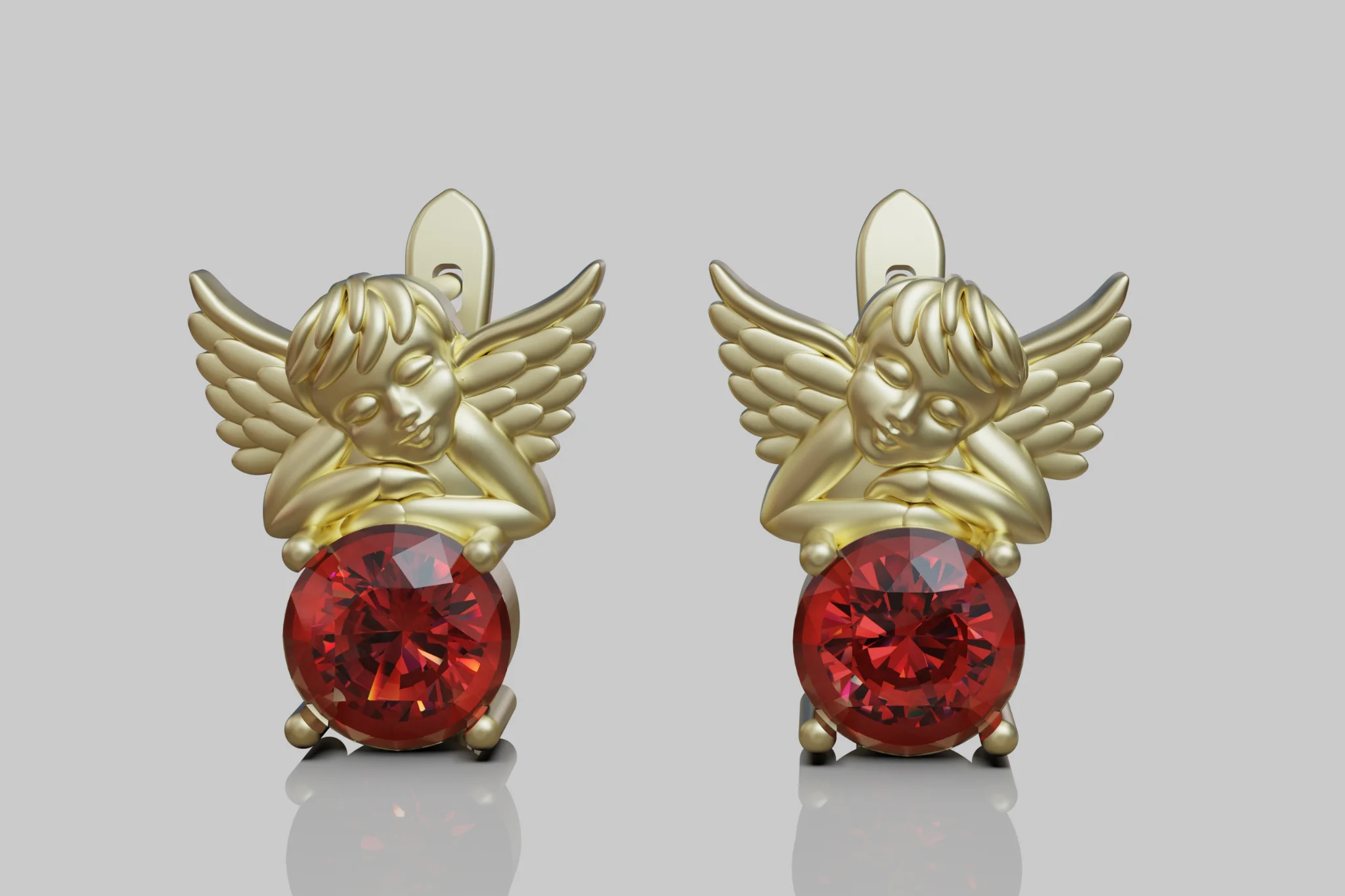Cherub Angel Gemstone Stud Earrings — view 7