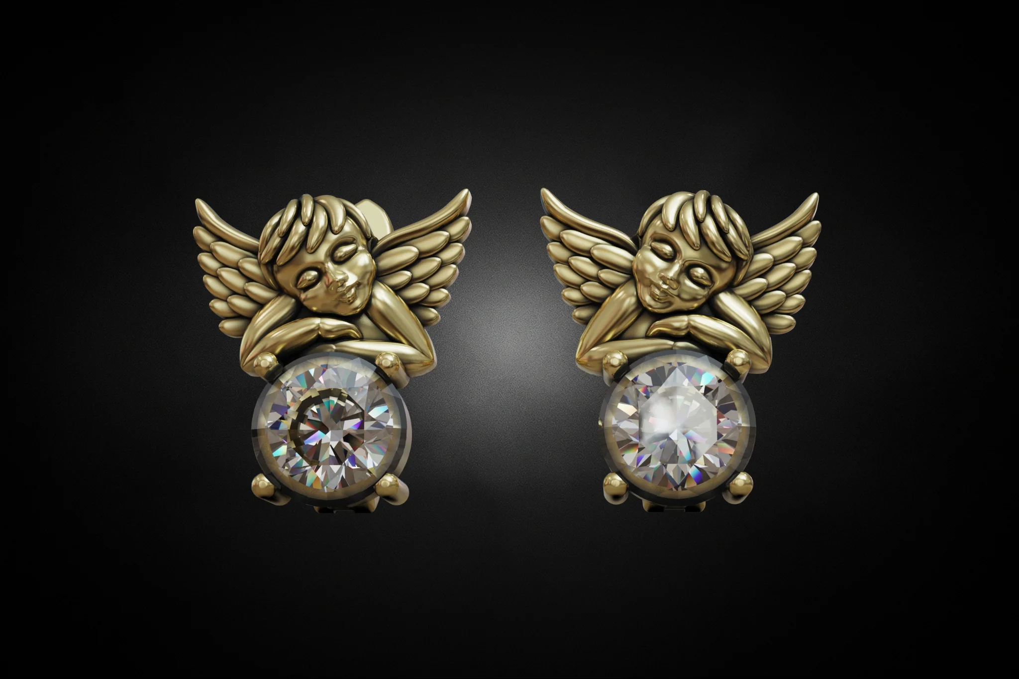 Cherub Angel Gemstone Stud Earrings