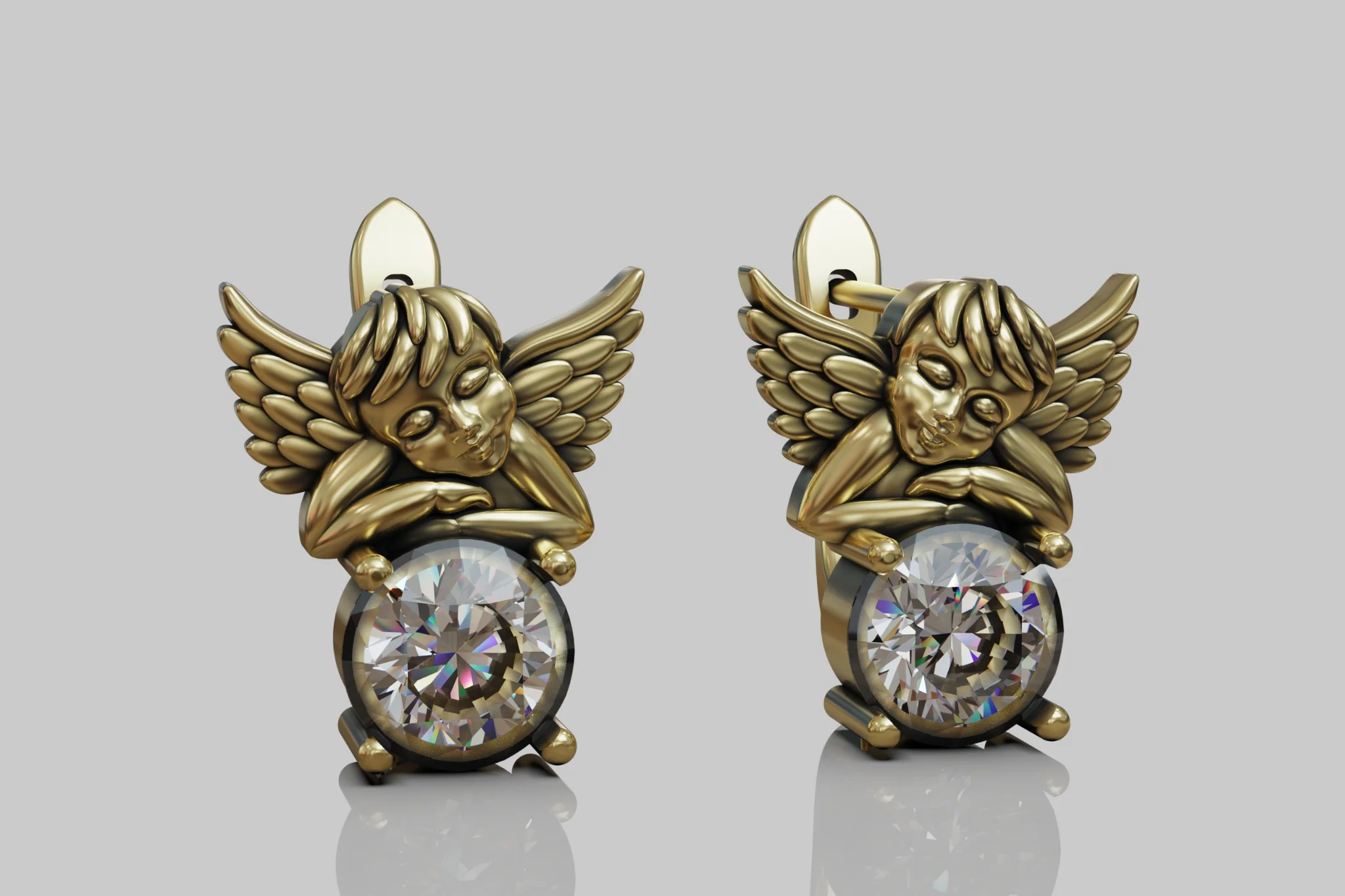 Cherub Angel Gemstone Stud Earrings — view 6