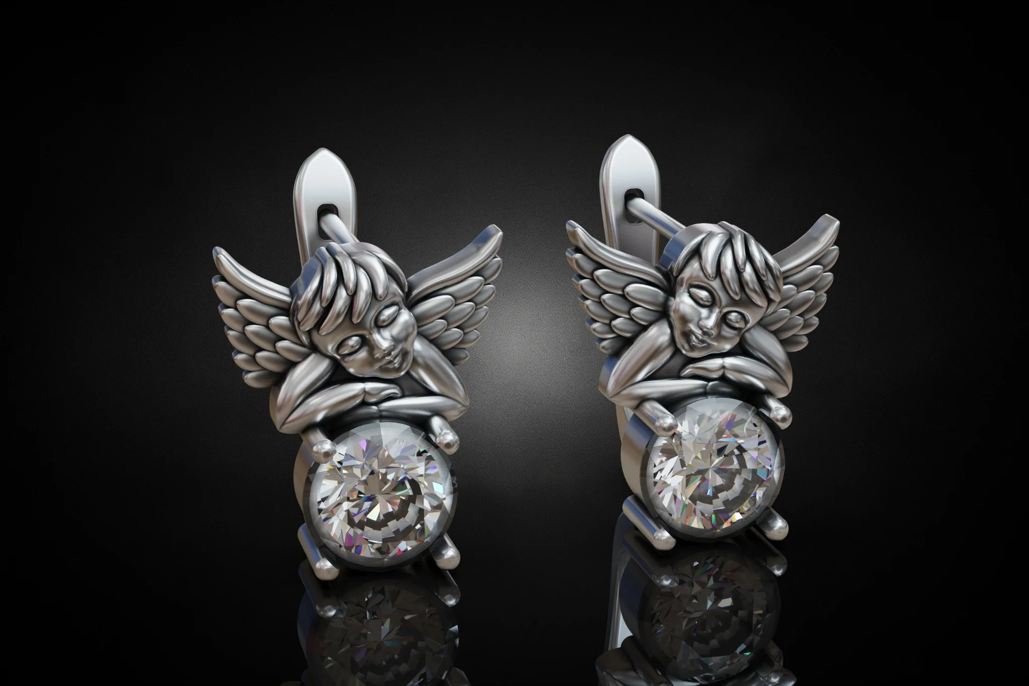 Cherub Angel Gemstone Stud Earrings — view 2