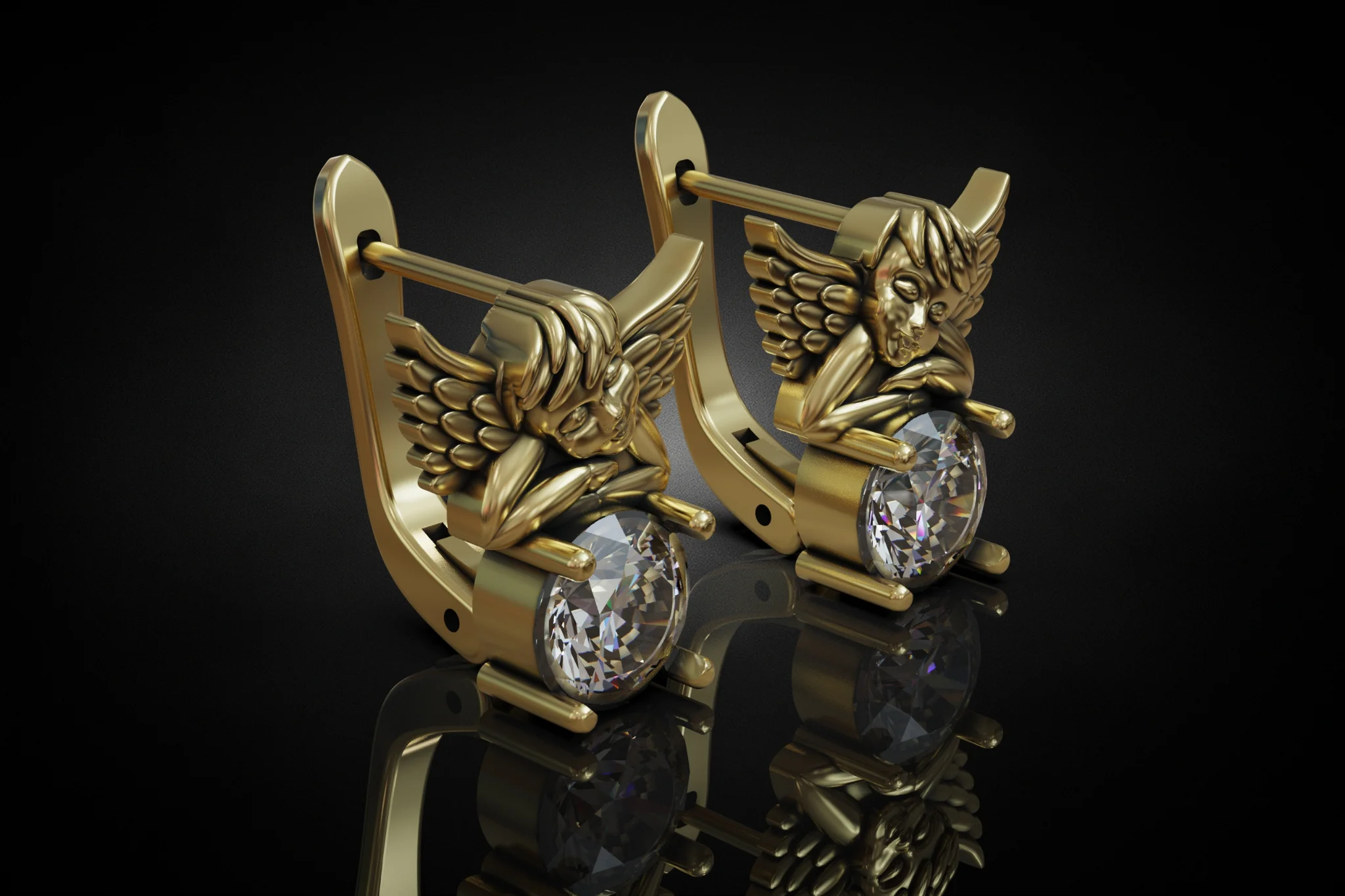 Cherub Angel Gemstone Stud Earrings — view 5