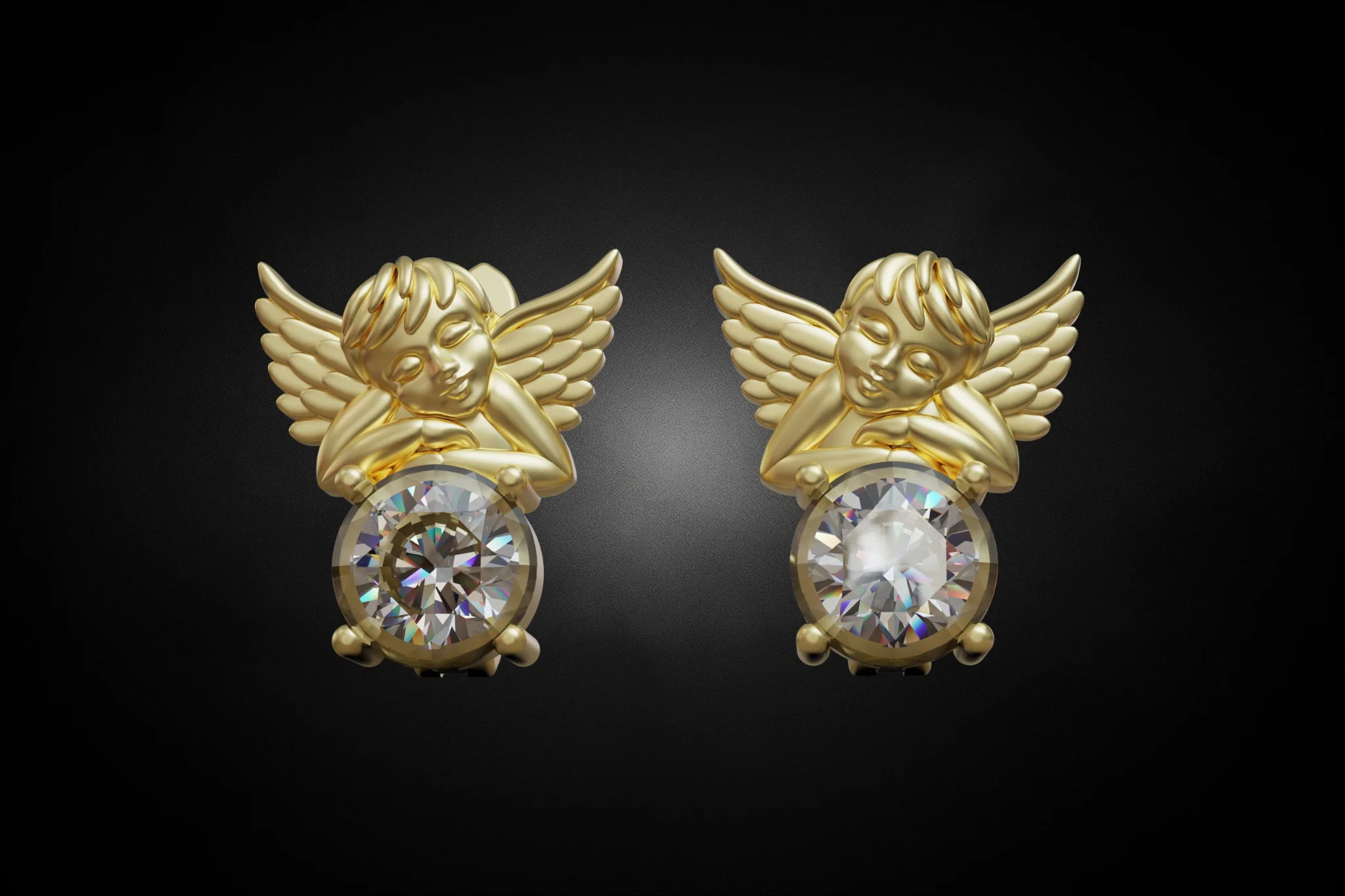 Cherub Angel Gemstone Stud Earrings — view 3