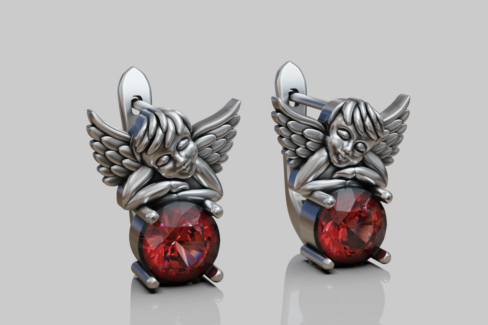 Cherub Angel Gemstone Stud Earrings — view 8