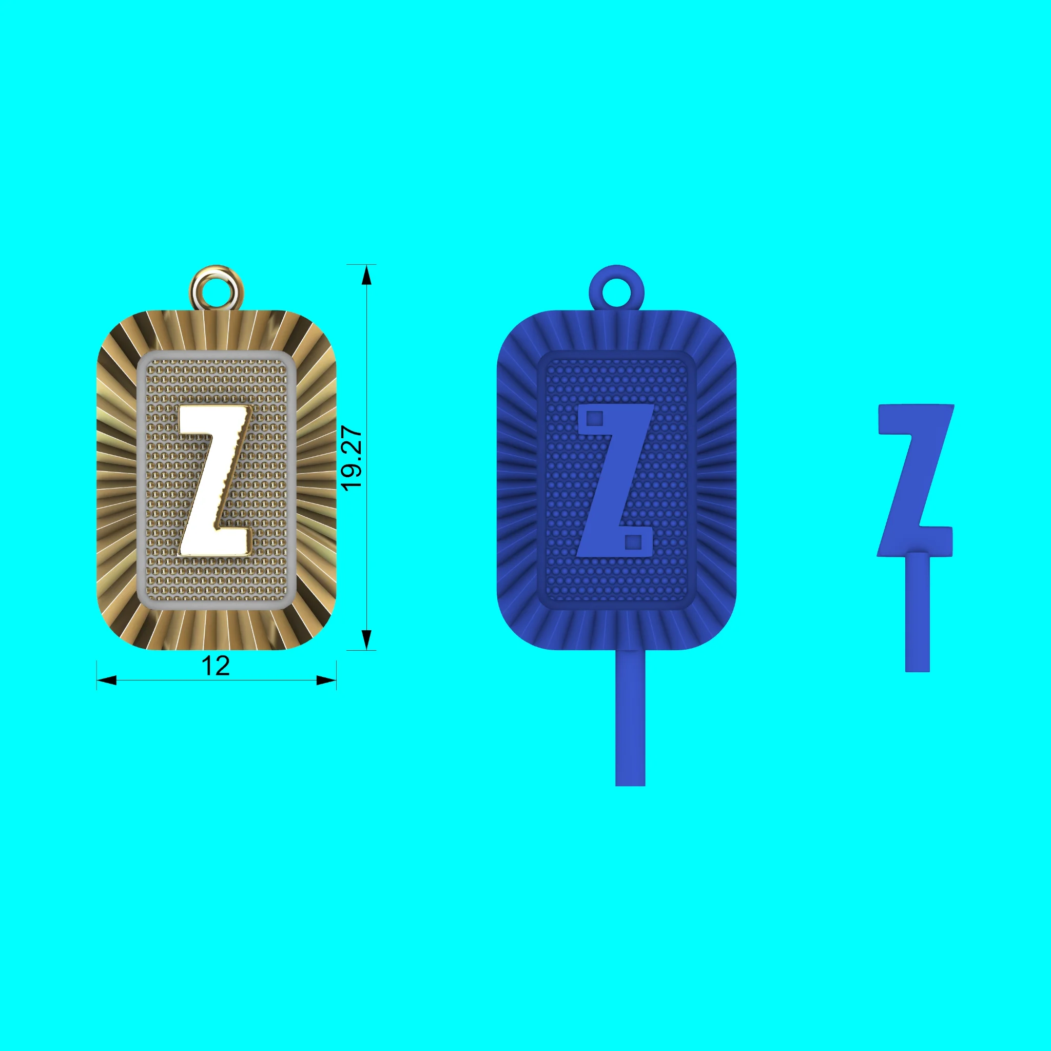 Buy Z Letter Pendant CAD Model Gold Initial Necklace Jewelry — view 2