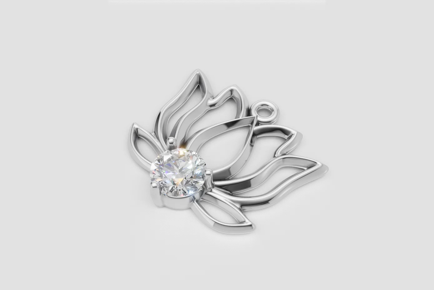 Stylish Lotus Pendant with a Round Diamond — view 7