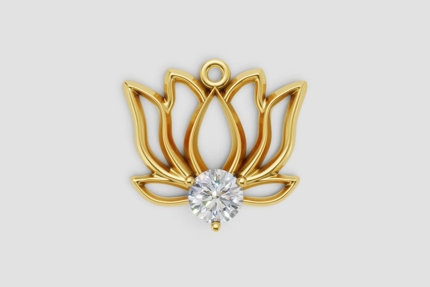 Stylish Lotus Pendant with a Round Diamond — view 2