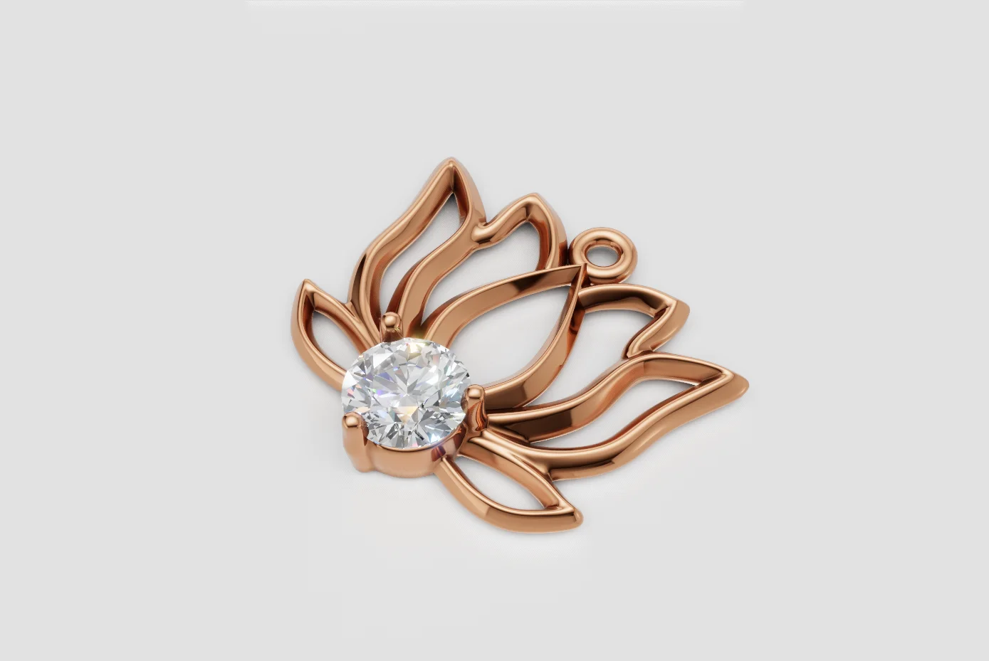 Stylish Lotus Pendant with a Round Diamond — view 4