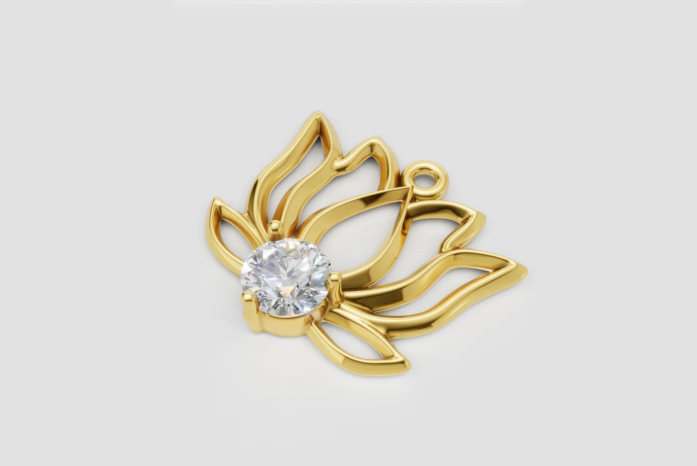 Stylish Lotus Pendant with a Round Diamond