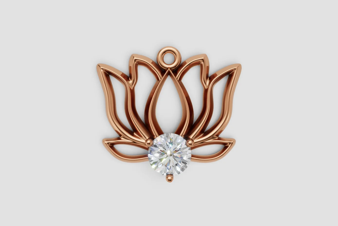Stylish Lotus Pendant with a Round Diamond — view 6