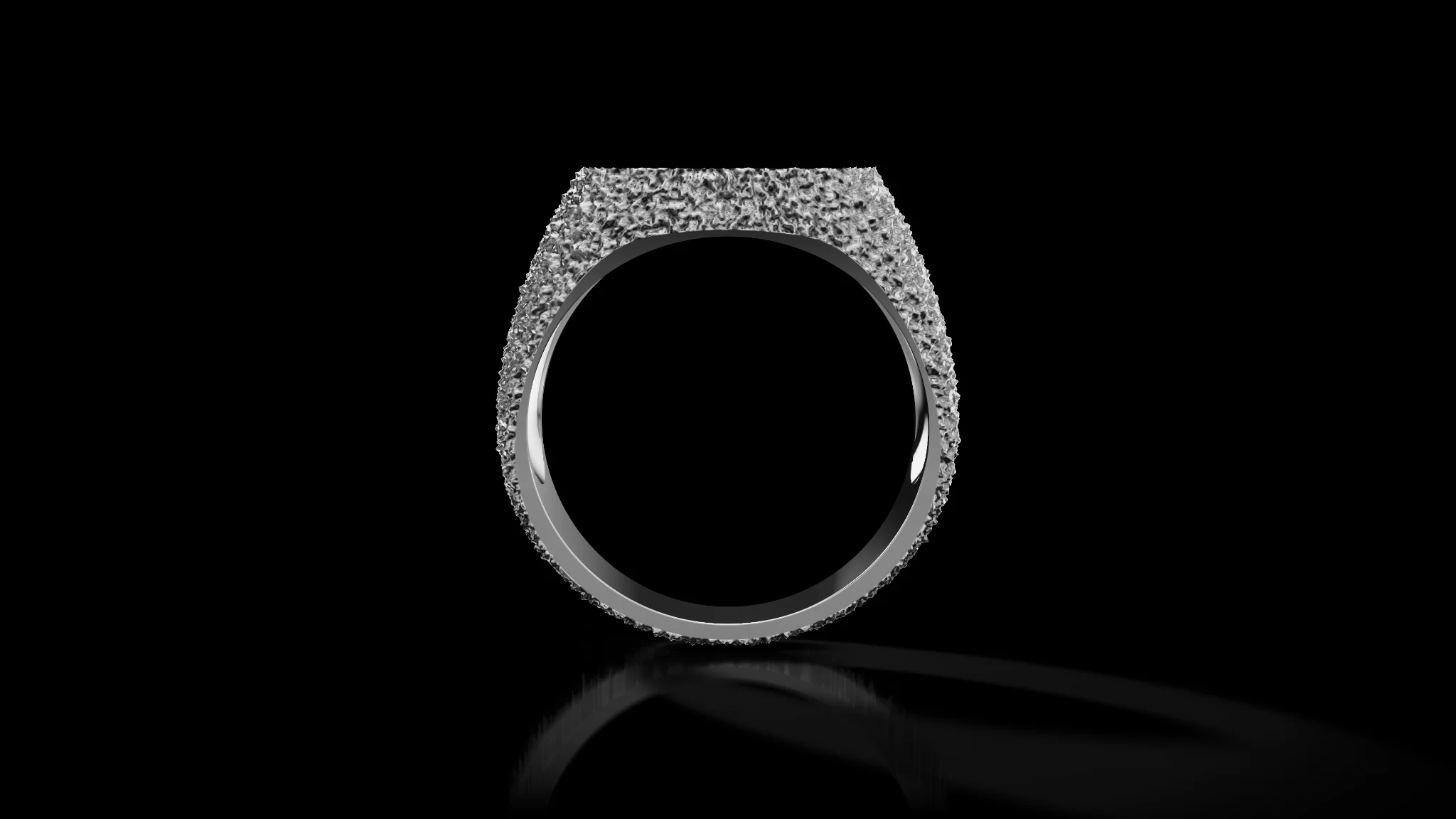 Man Signet Ring with Cabochon with Texture — view 6