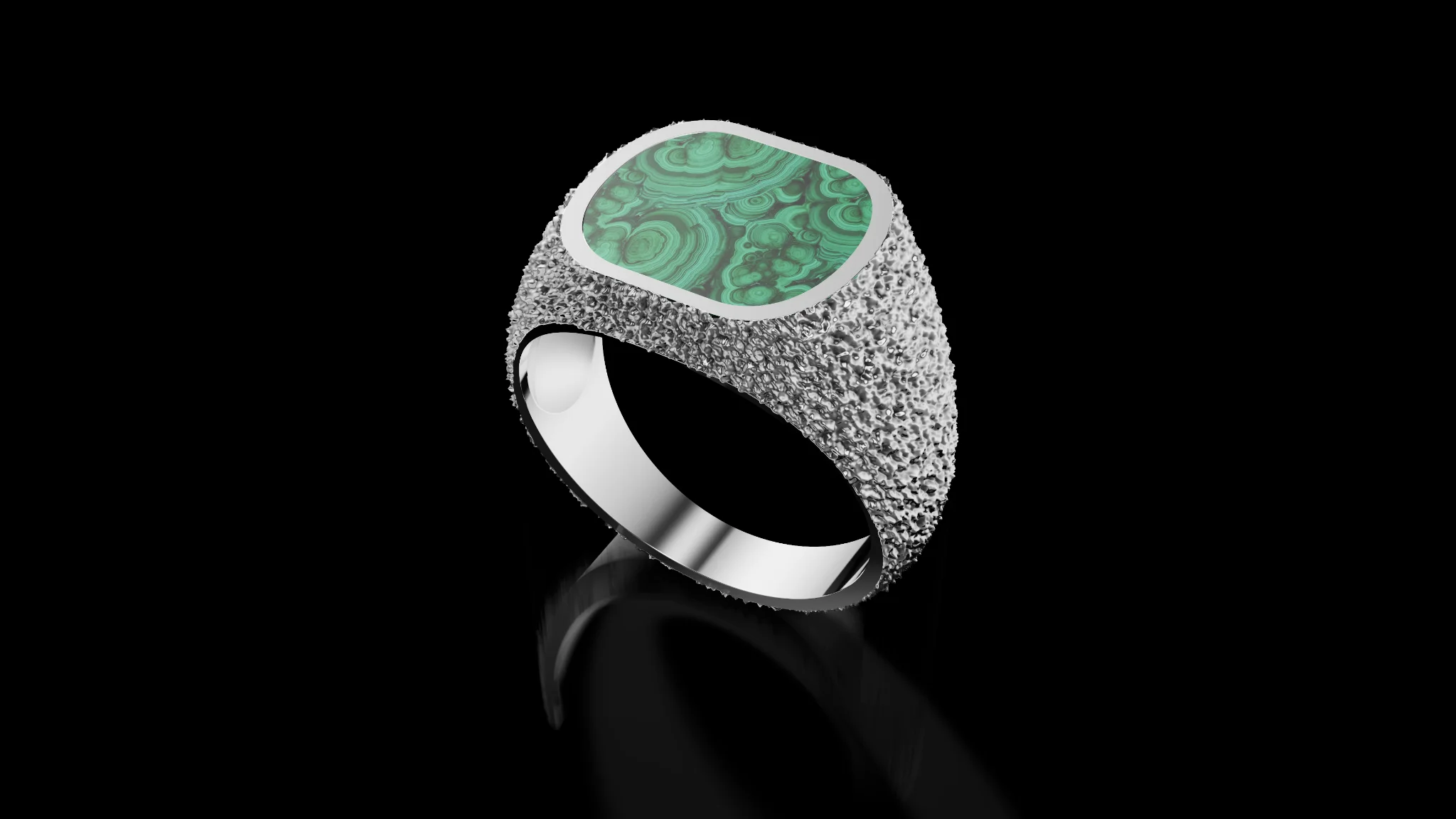 Man Signet Ring with Cabochon with Texture — view 2