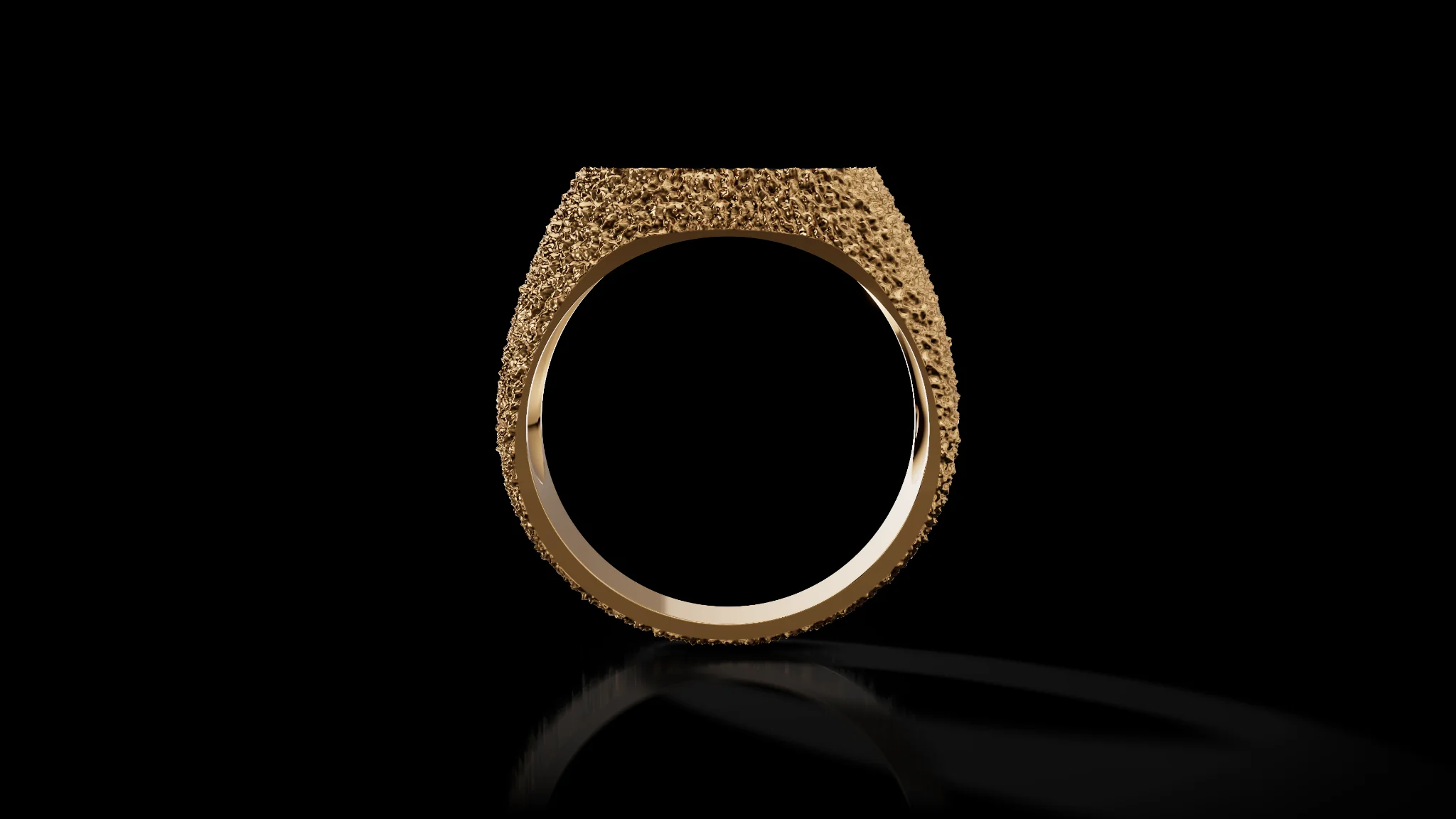 Man Signet Ring with Cabochon with Texture — view 7
