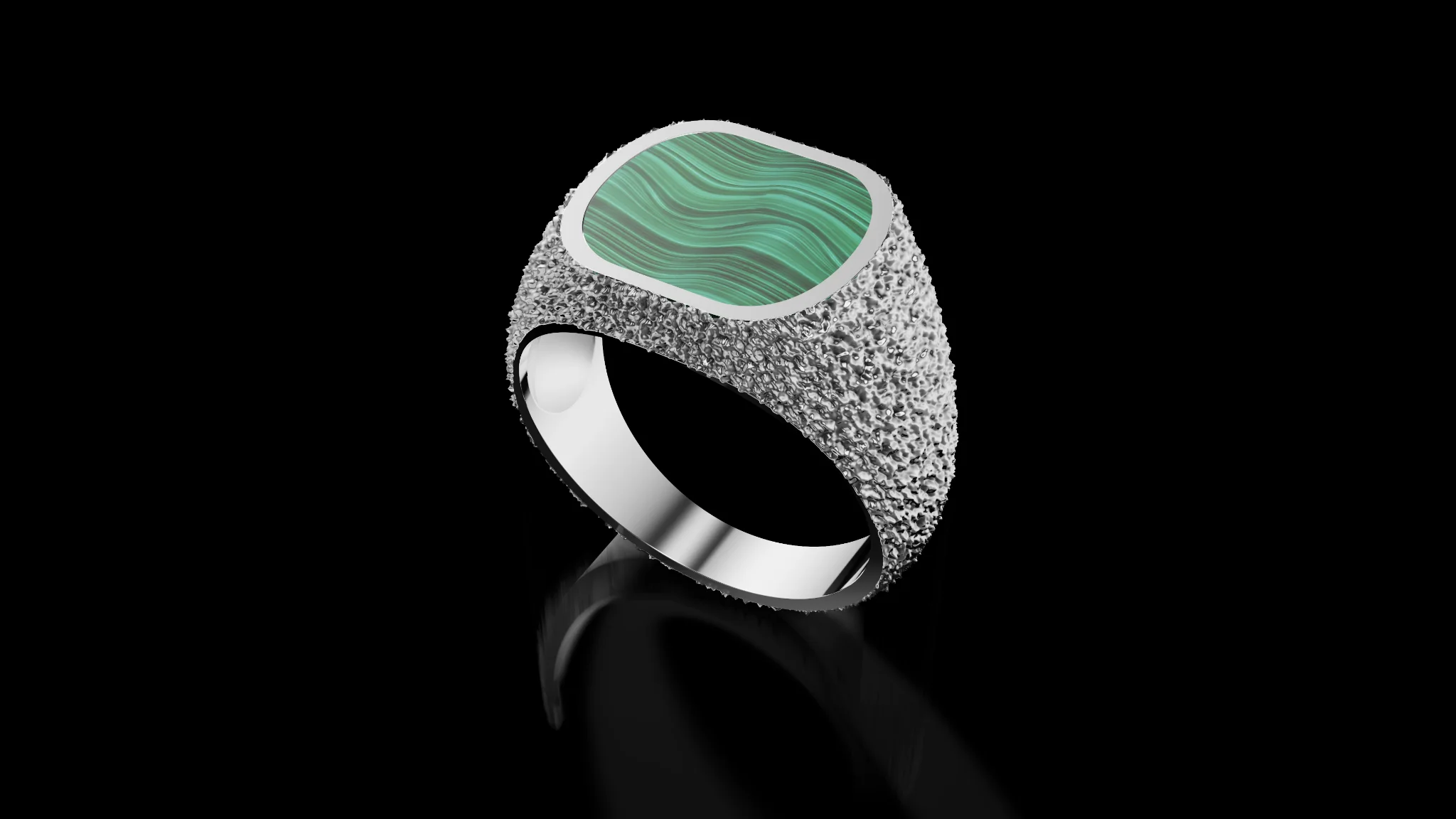  Man Signet Ring with Cabochon with Texture