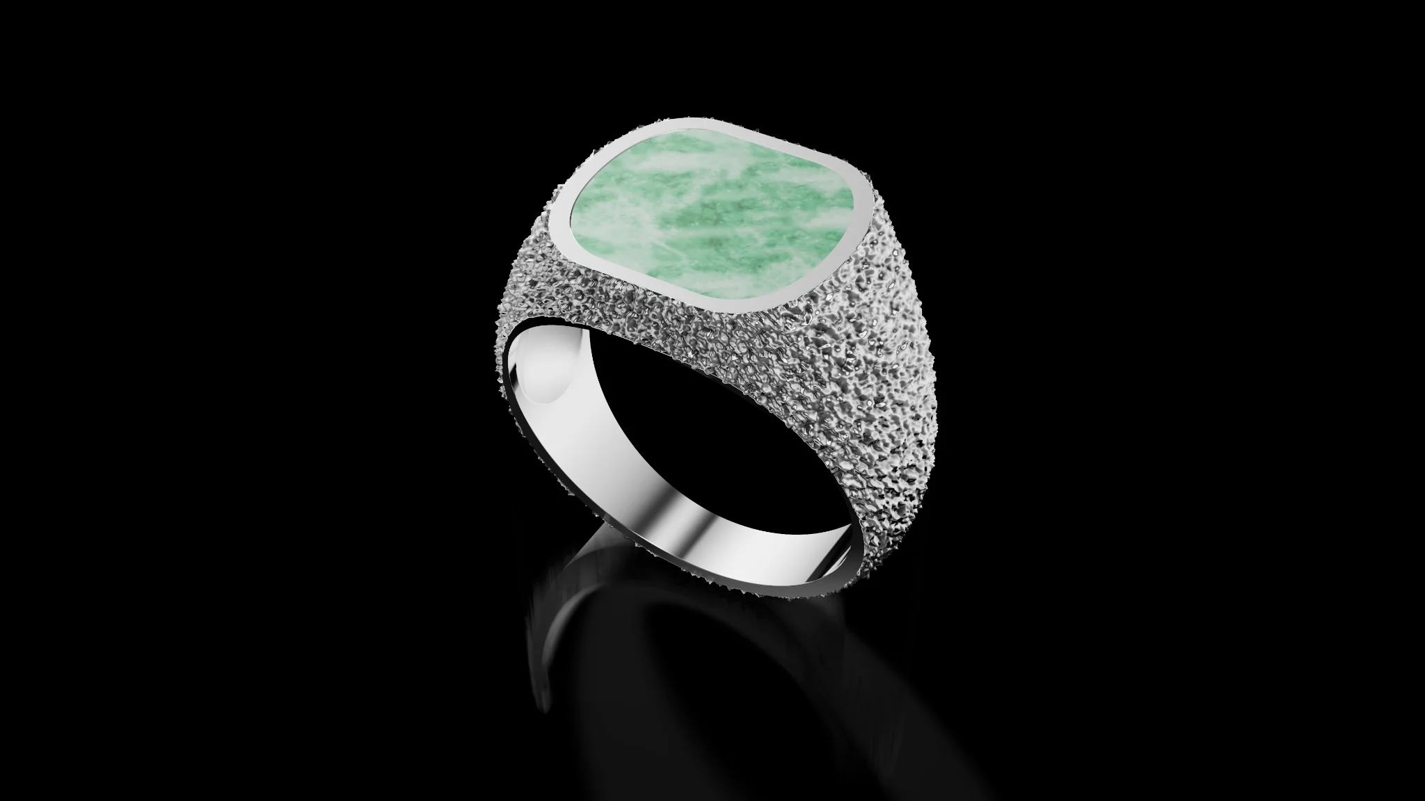 Man Signet Ring with Cabochon with Texture — view 4