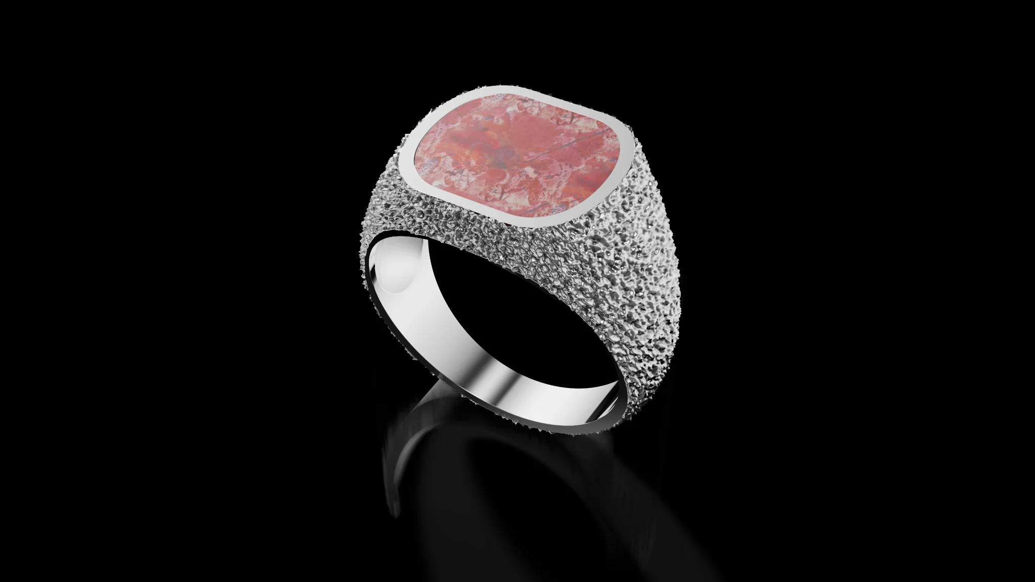 Man Signet Ring with Cabochon with Texture — view 3