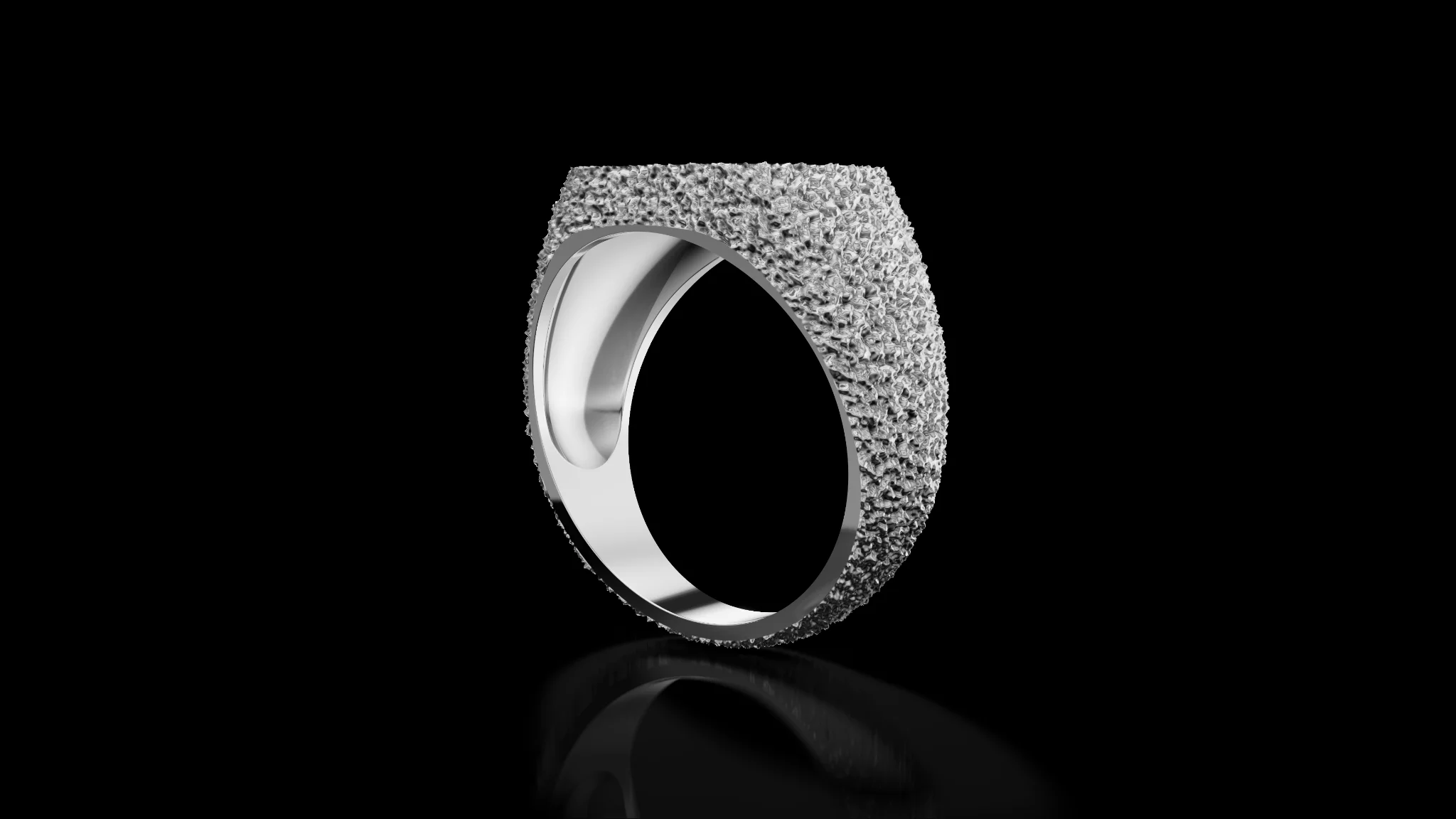 Man Signet Ring with Cabochon with Texture — view 8