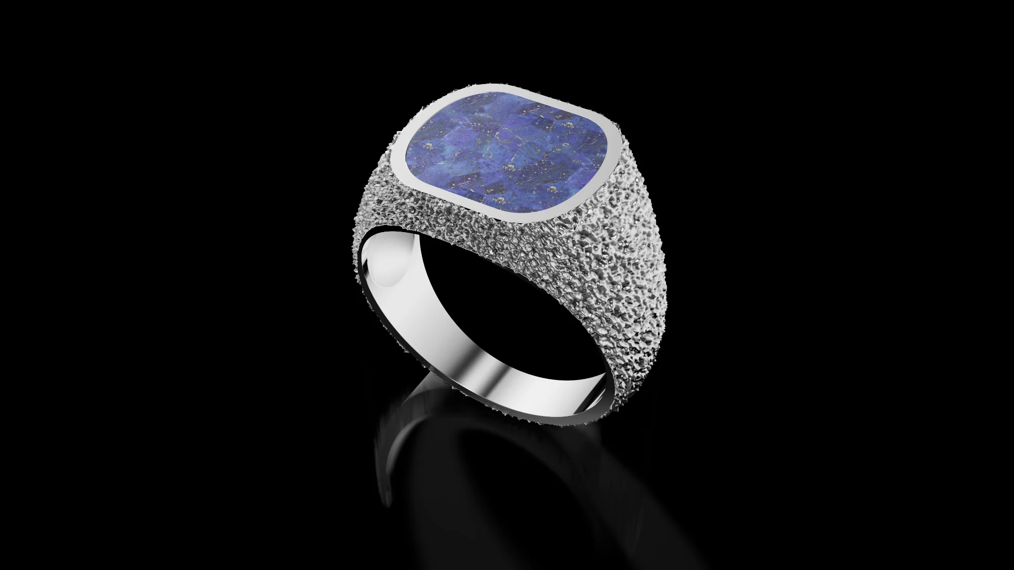 Man Signet Ring with Cabochon with Texture — view 5