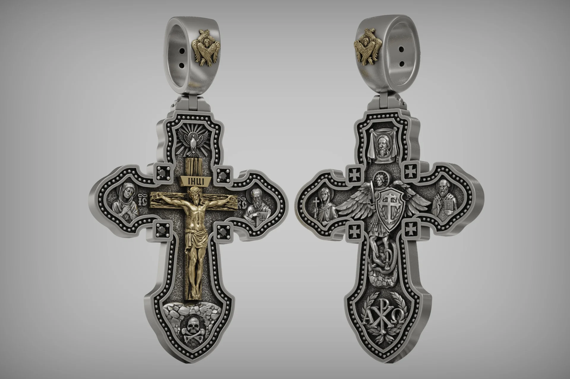 Orthodox Archangel Crucifixion Cross Pendant — view 6