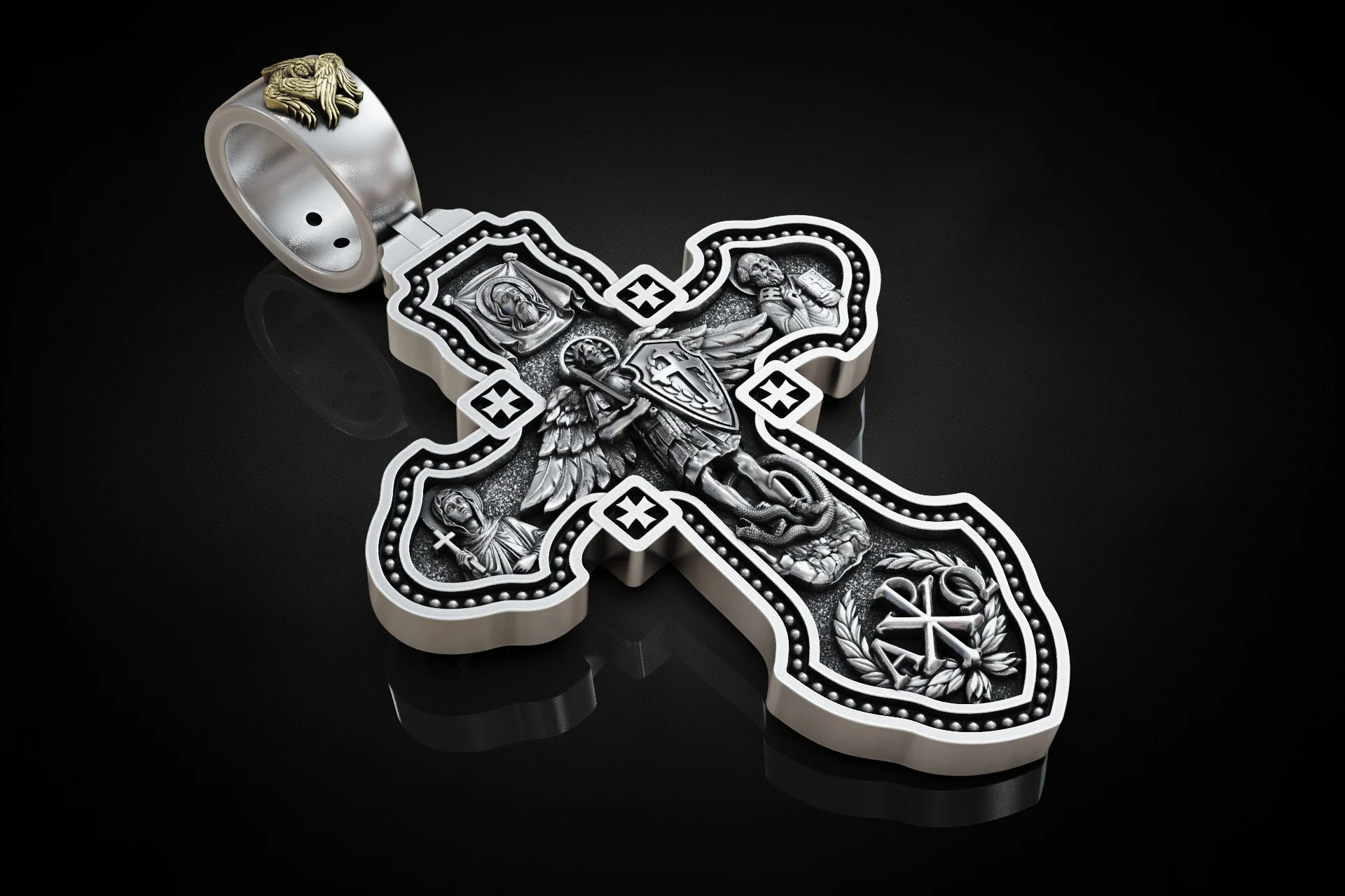Orthodox Archangel Crucifixion Cross Pendant — view 4