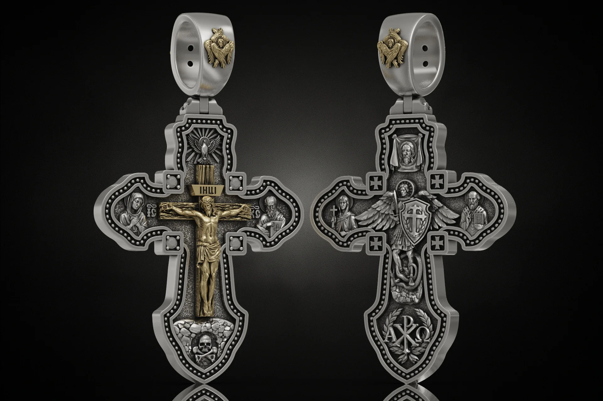 Orthodox Archangel Crucifixion Cross Pendant