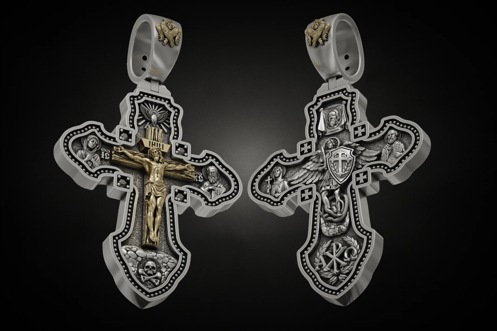 Orthodox Archangel Crucifixion Cross Pendant — view 3