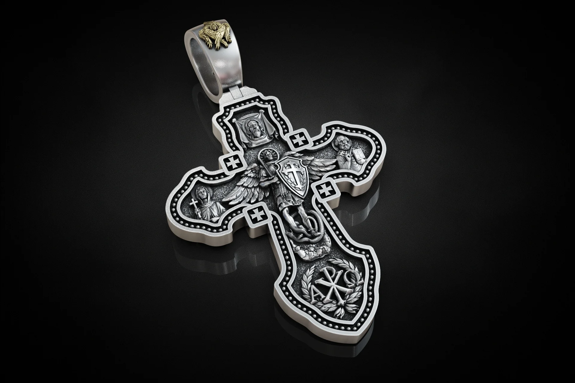 Orthodox Archangel Crucifixion Cross Pendant — view 5