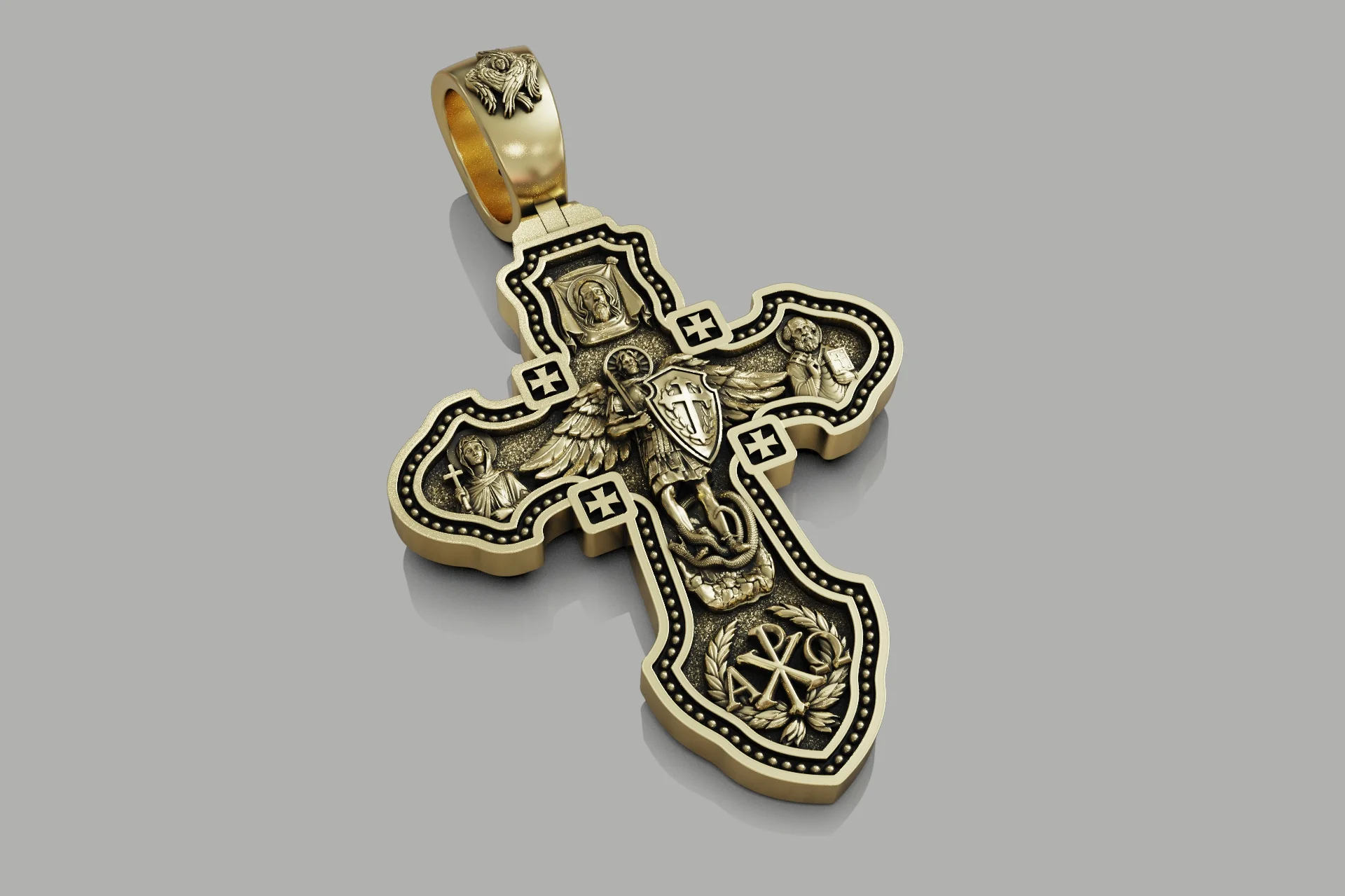 Orthodox Archangel Crucifixion Cross Pendant — view 8