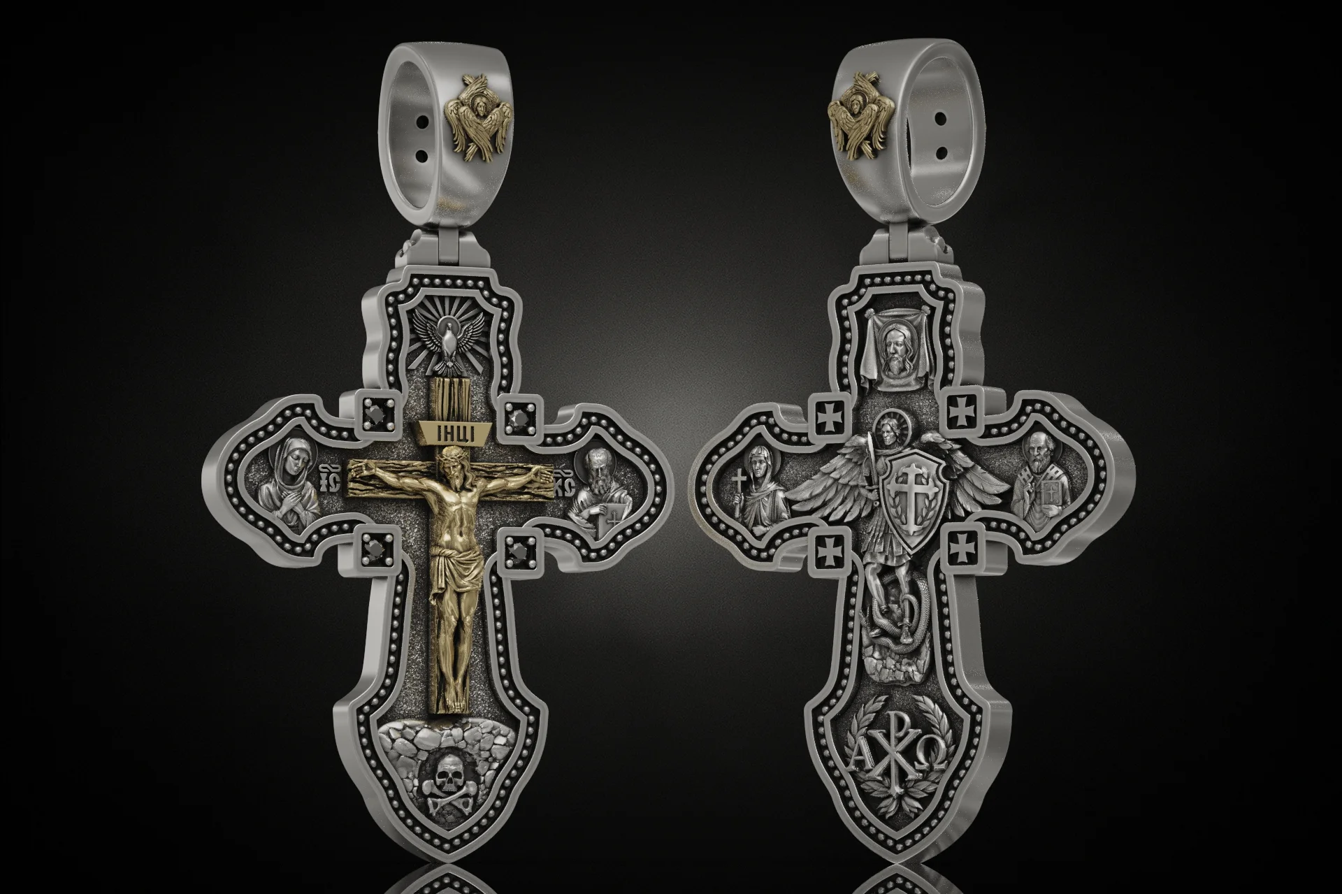 Orthodox Archangel Crucifixion Cross Pendant — view 2