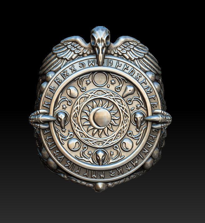 Viking Raven Skull Runic Calendar Signet Ring — view 8