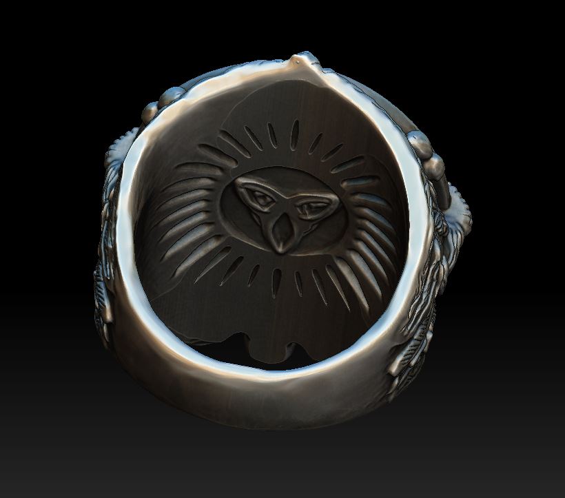 Viking Raven Skull Runic Calendar Signet Ring — view 7