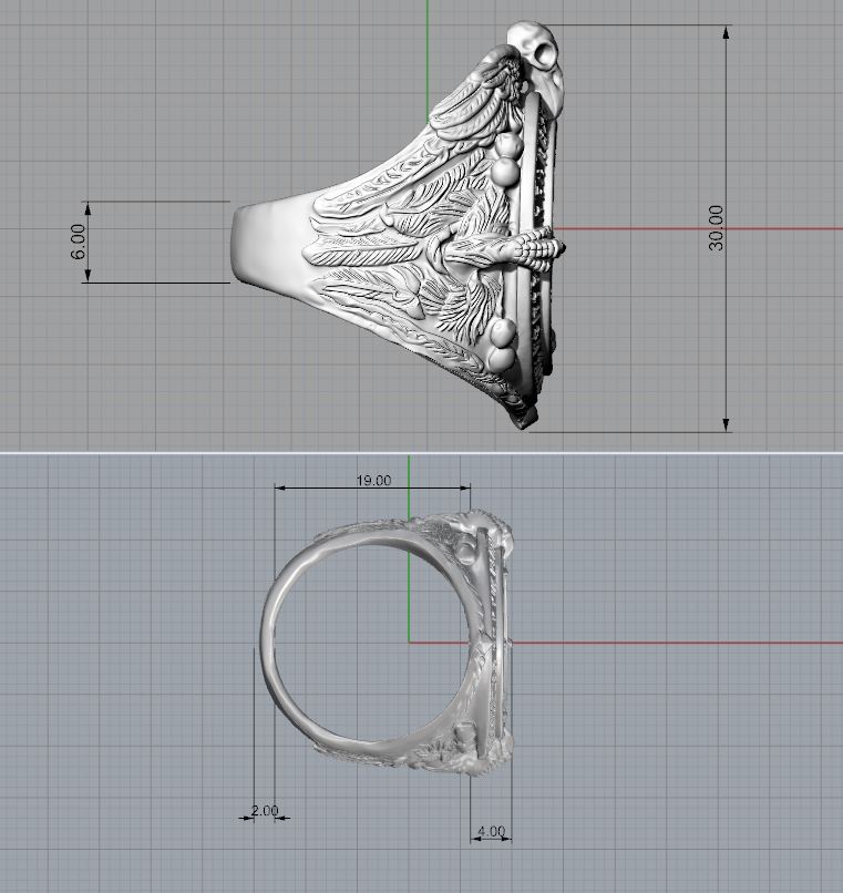 Viking Raven Skull Runic Calendar Signet Ring — view 4
