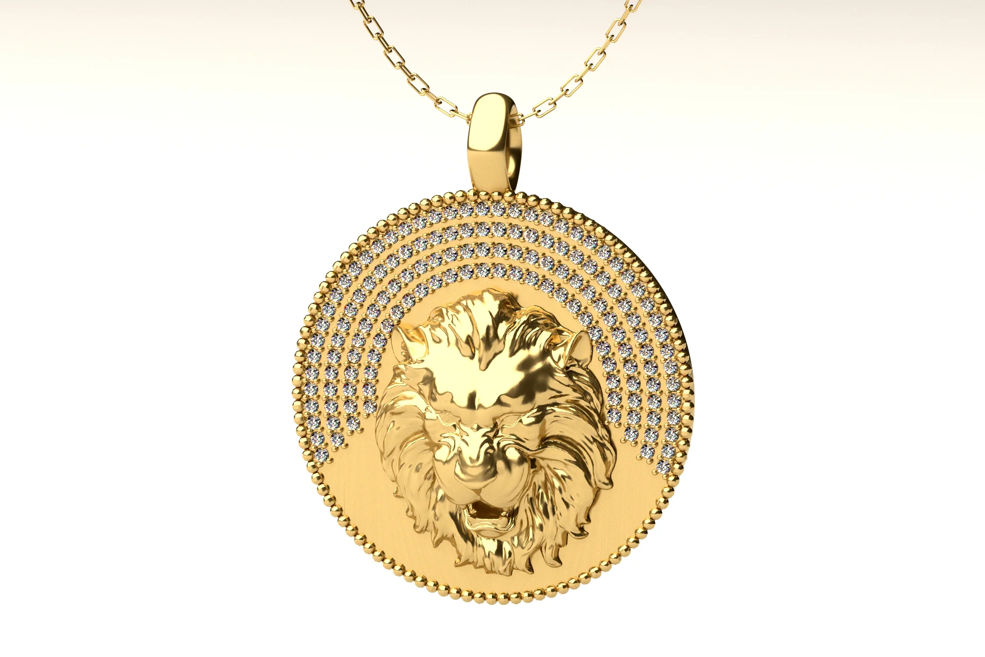 Lion Medallion Pendant with Pave Diamond 3D Print Model 018