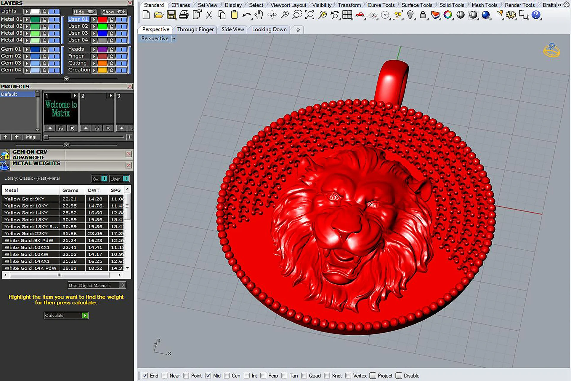 Lion Medallion Pendant with Pave Diamond 3D Print Model 018 — view 6