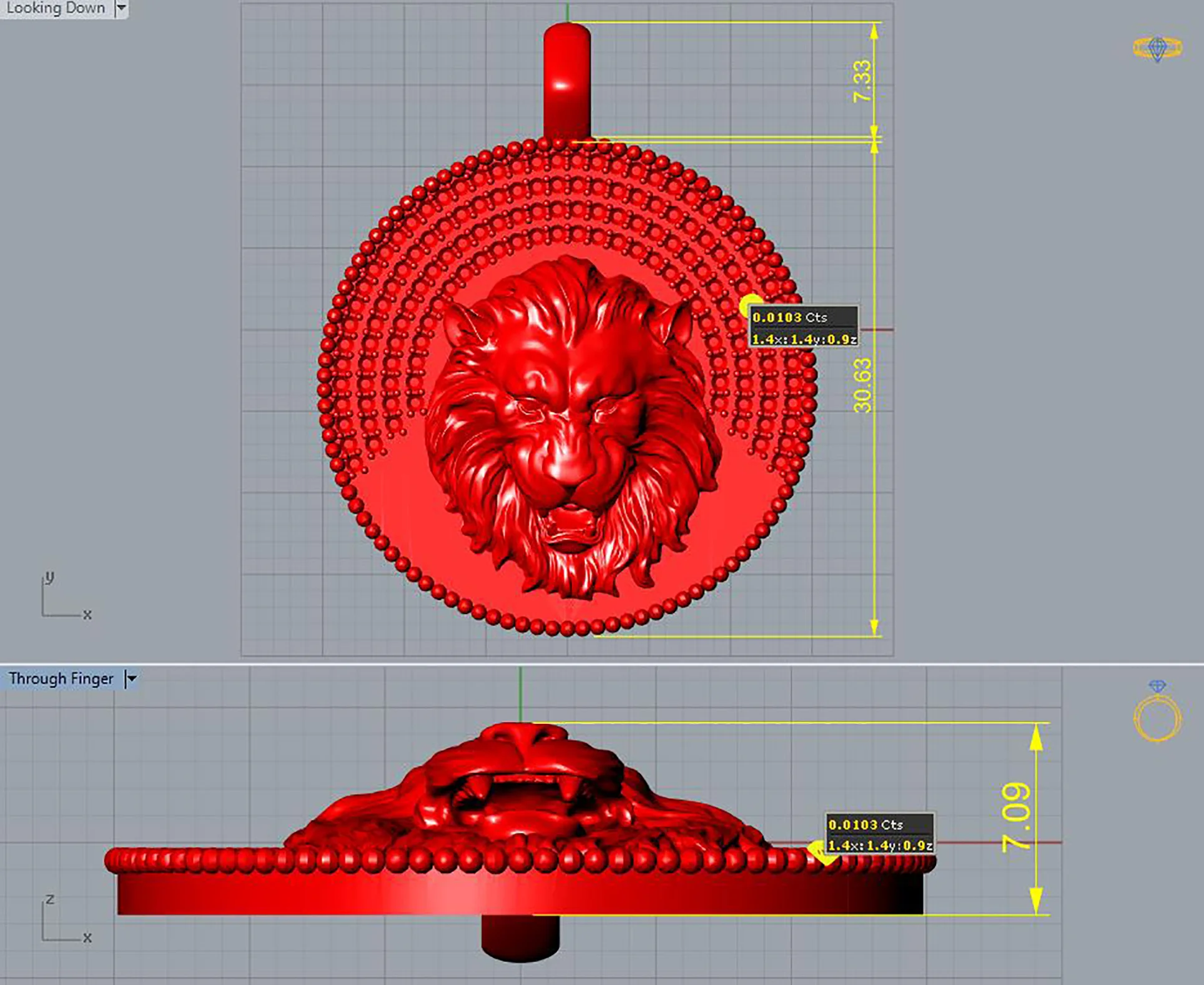 Lion Medallion Pendant with Pave Diamond 3D Print Model 018 — view 5