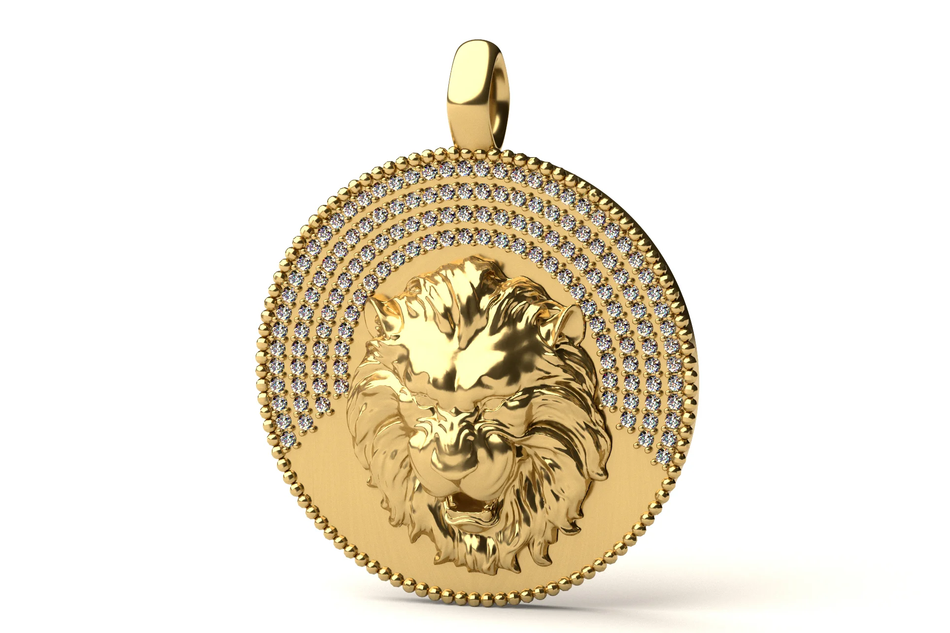 Lion Medallion Pendant with Pave Diamond 3D Print Model 018 — view 2