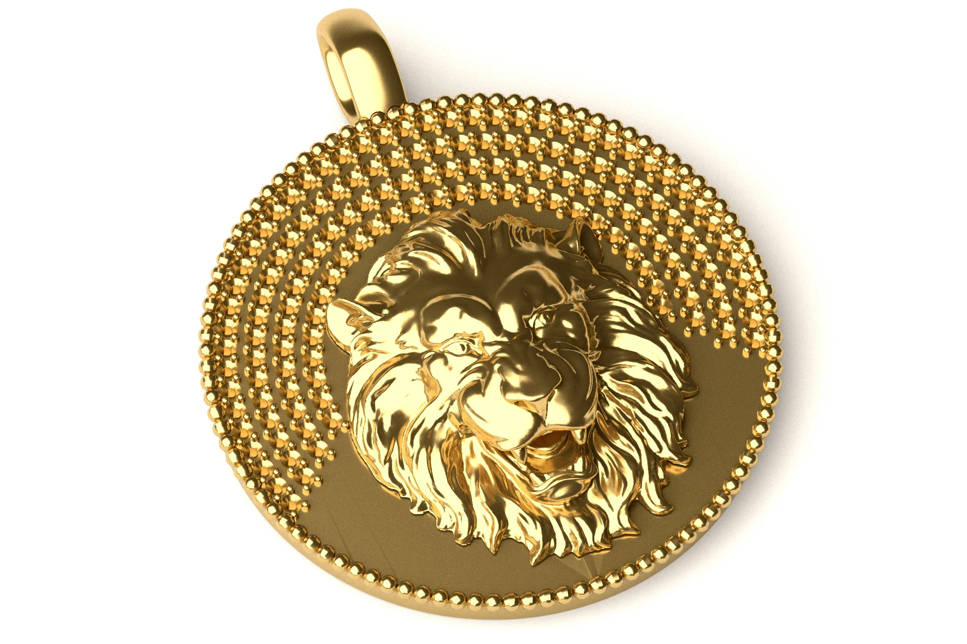 Lion Medallion Pendant with Pave Diamond 3D Print Model 018 — view 3
