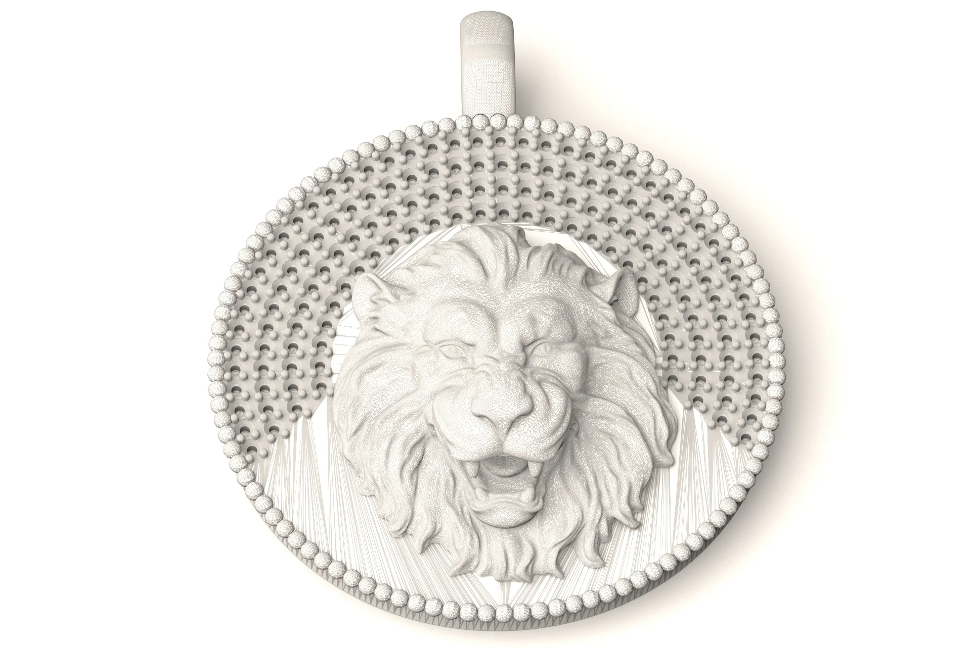 Lion Medallion Pendant with Pave Diamond 3D Print Model 018 — view 4