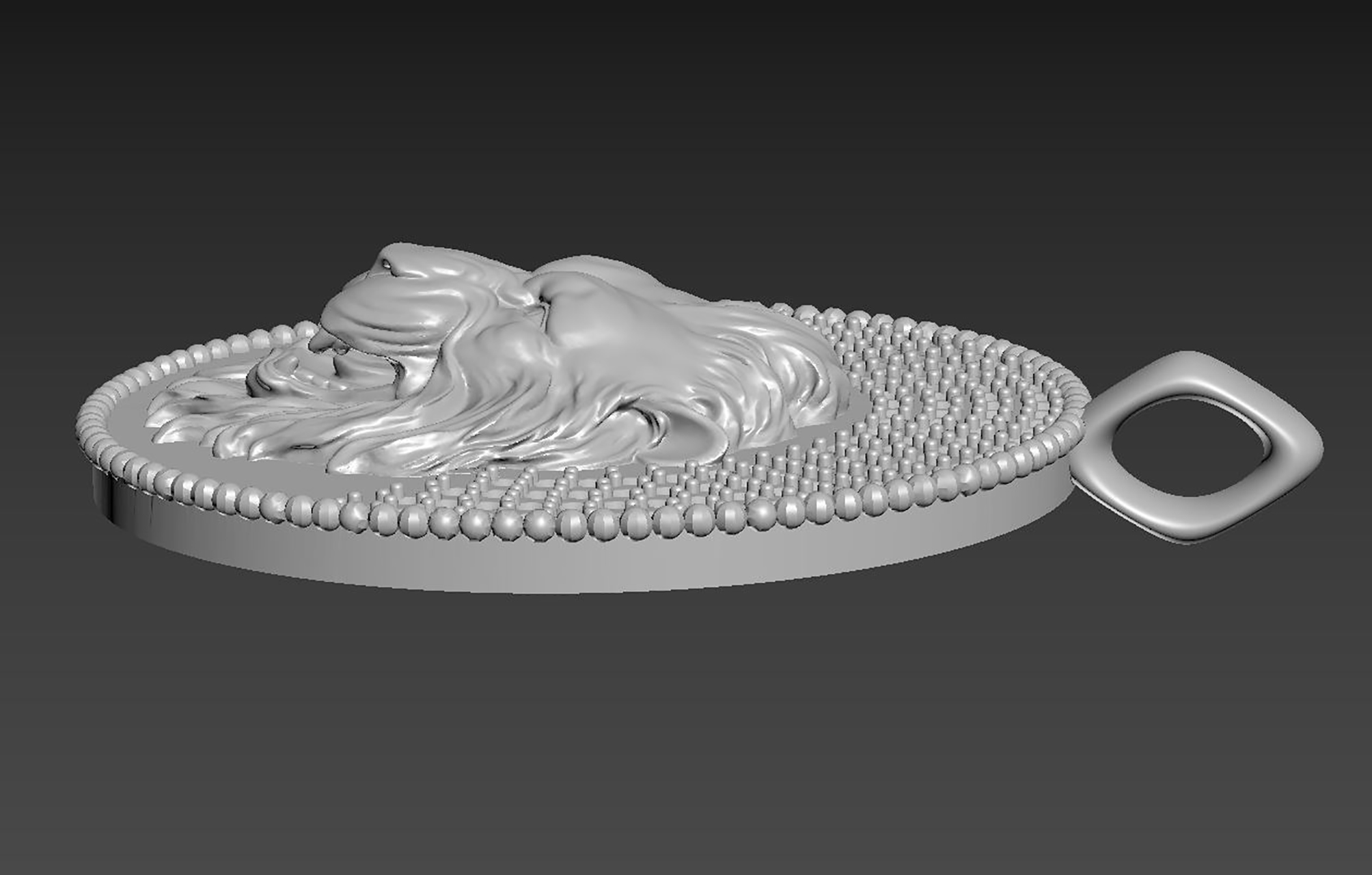 Lion Medallion Pendant with Pave Diamond 3D Print Model 018 — view 7