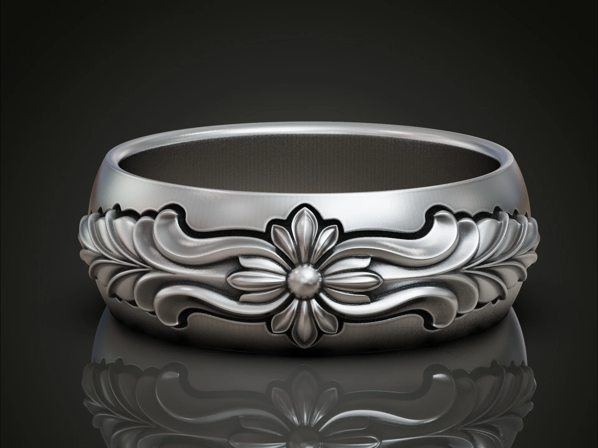 Vintage Floral Acanthus Leaf Wedding Band — view 2