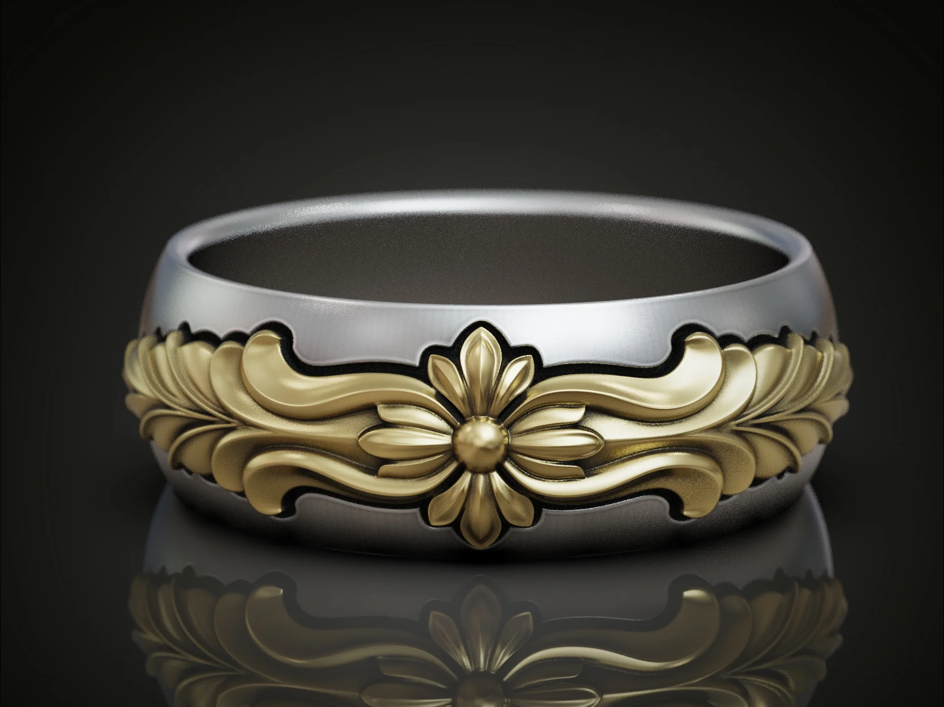 Vintage Floral Acanthus Leaf Wedding Band
