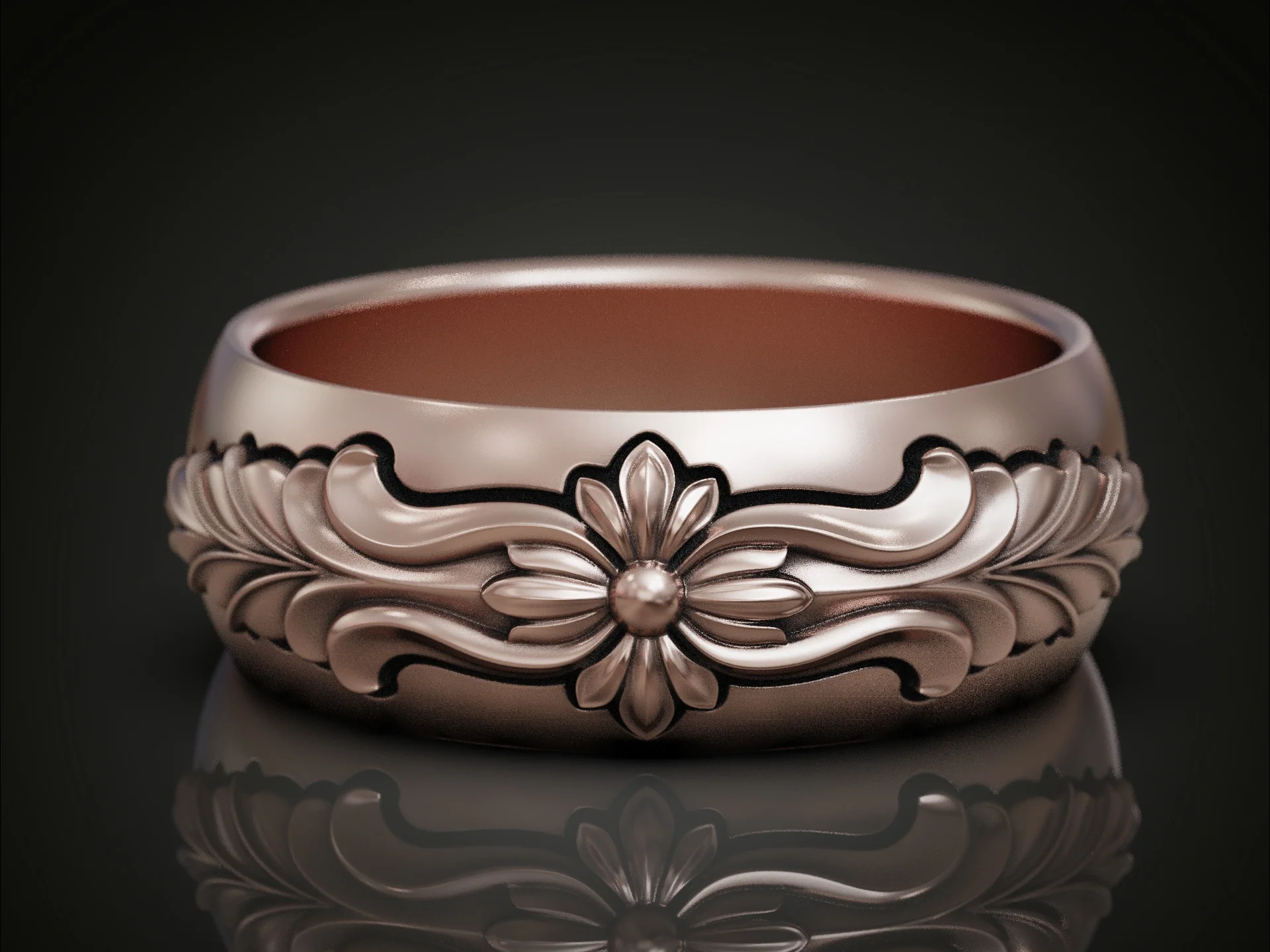 Vintage Floral Acanthus Leaf Wedding Band — view 3