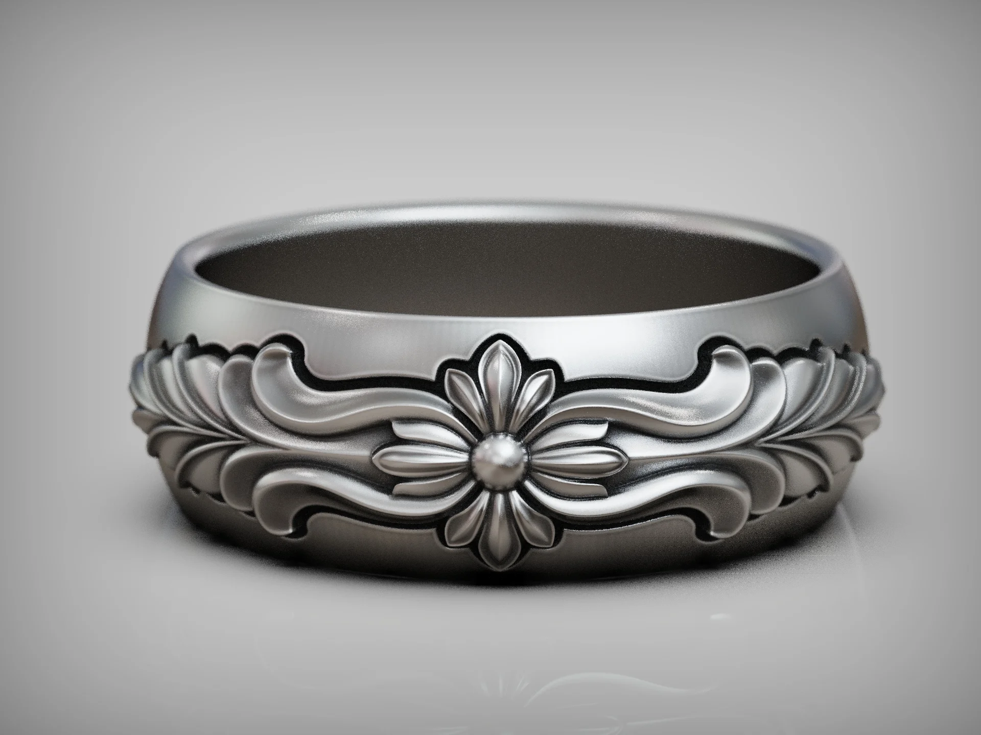 Vintage Floral Acanthus Leaf Wedding Band — view 5