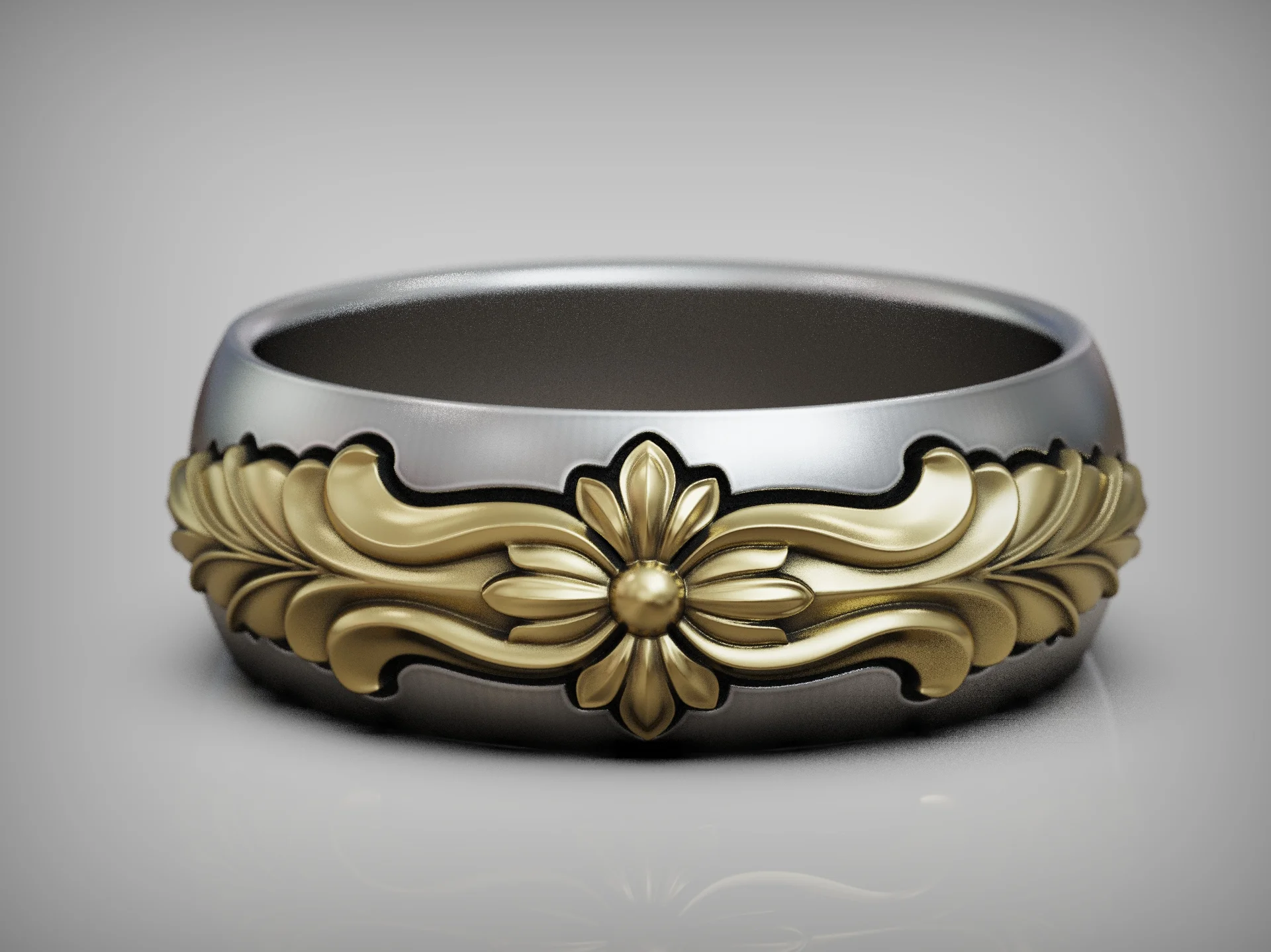 Vintage Floral Acanthus Leaf Wedding Band — view 6
