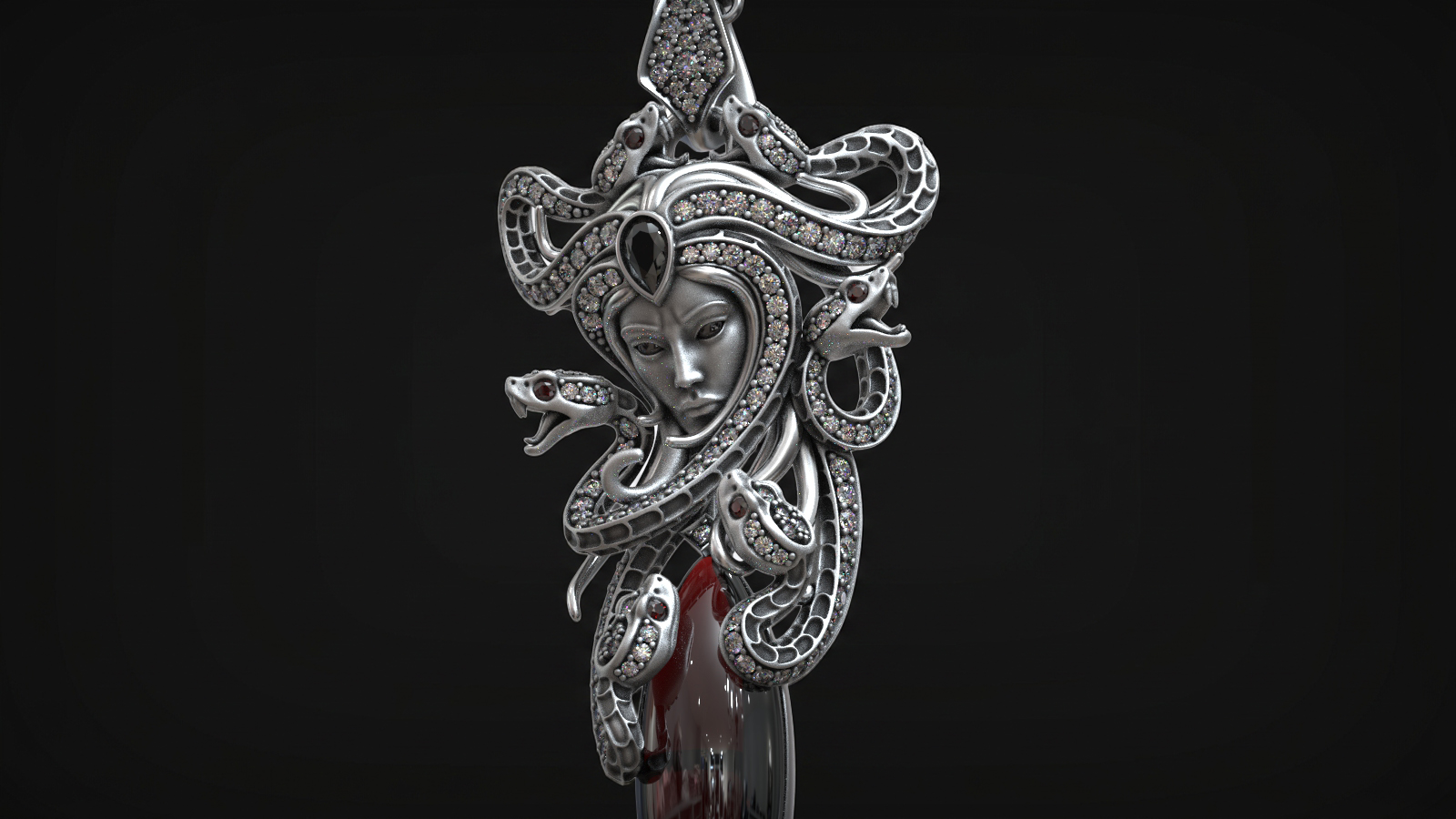 Medusa Gorgon with Snakes and Gemstones Mythology Pendant — view 3