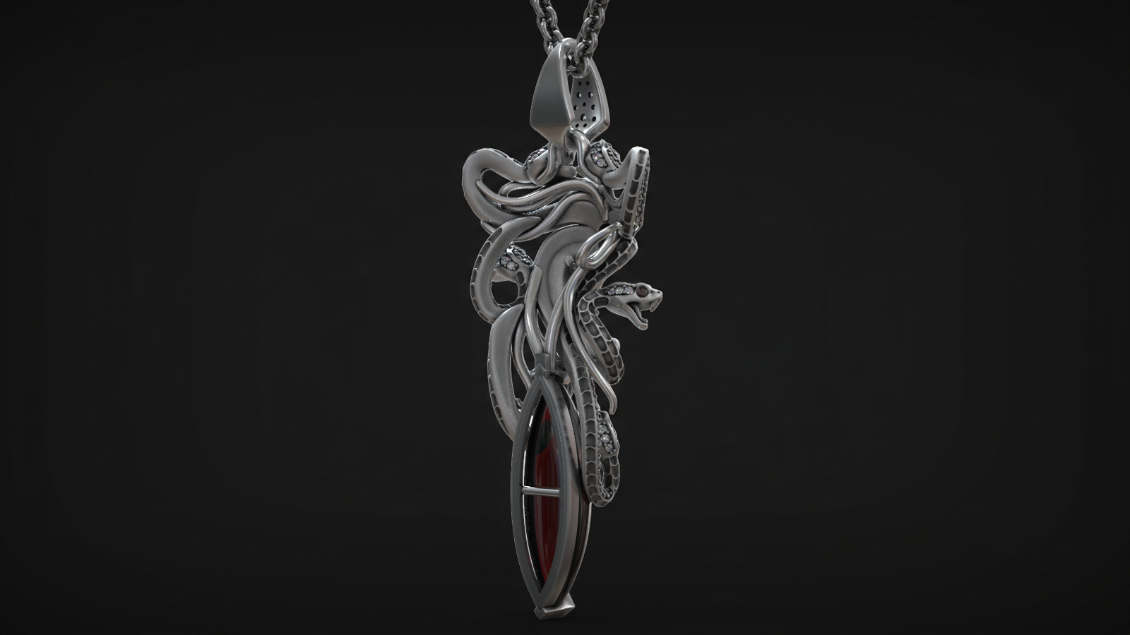 Medusa Gorgon with Snakes and Gemstones Mythology Pendant — view 6