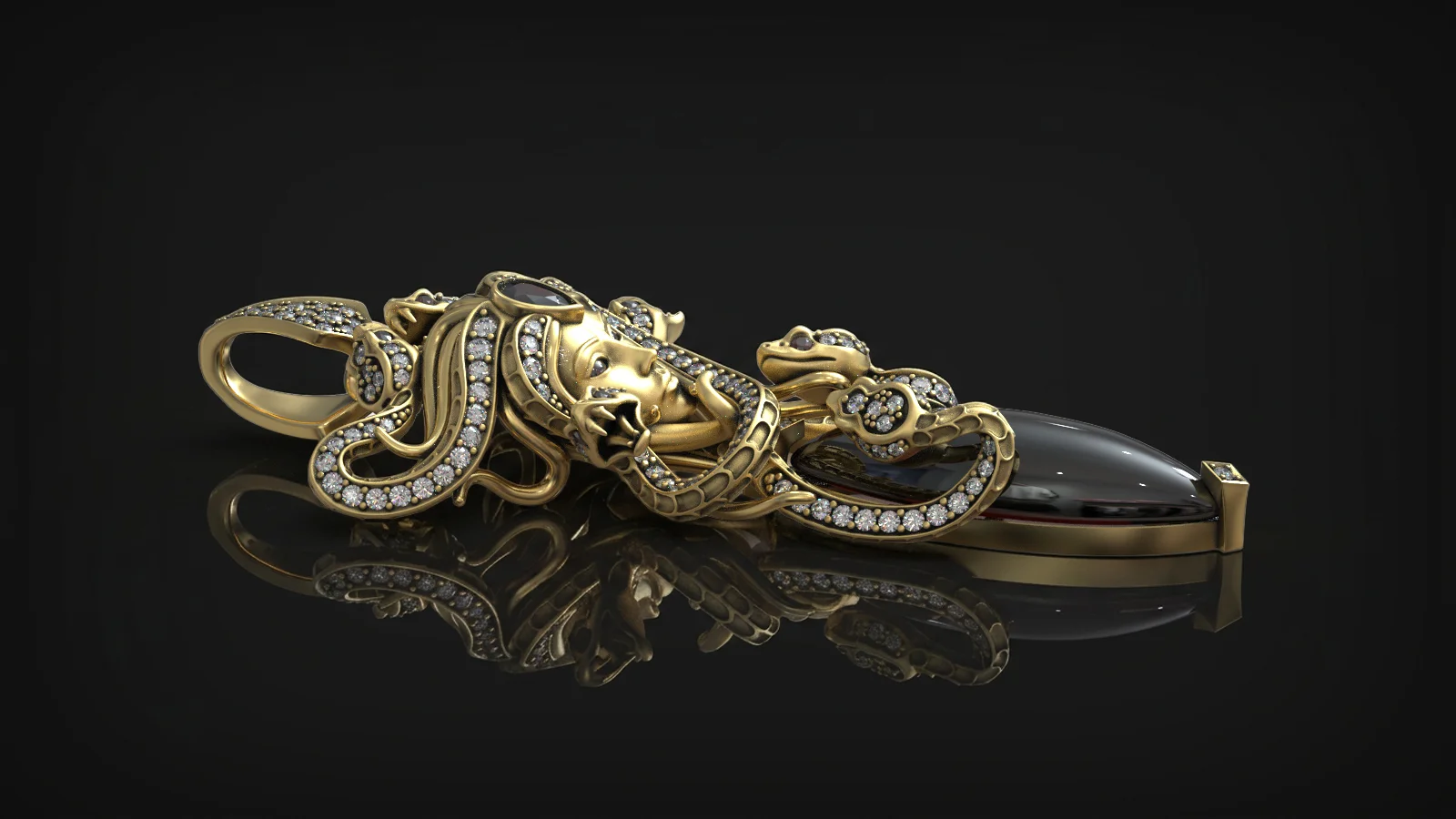 Medusa Gorgon with Snakes and Gemstones Mythology Pendant — view 4